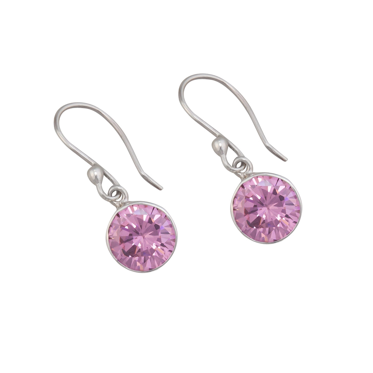 Sterling Silver Pink CZ Round Drop Earrings | Charles Albert Jewelry