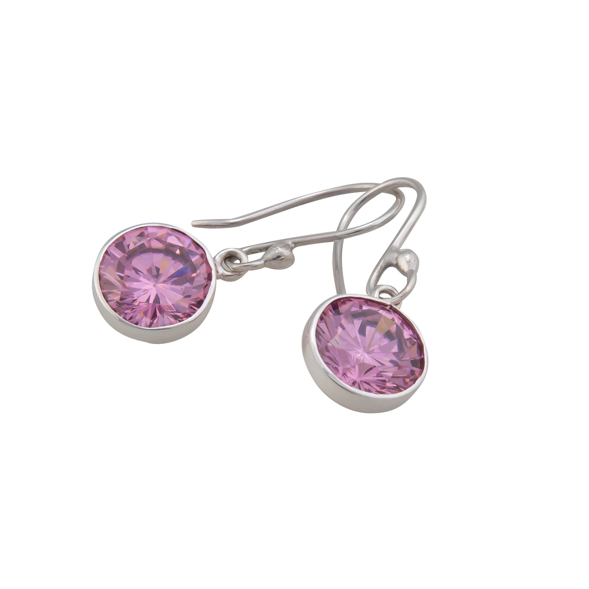 Sterling Silver Pink CZ Round Drop Earrings | Charles Albert Jewelry