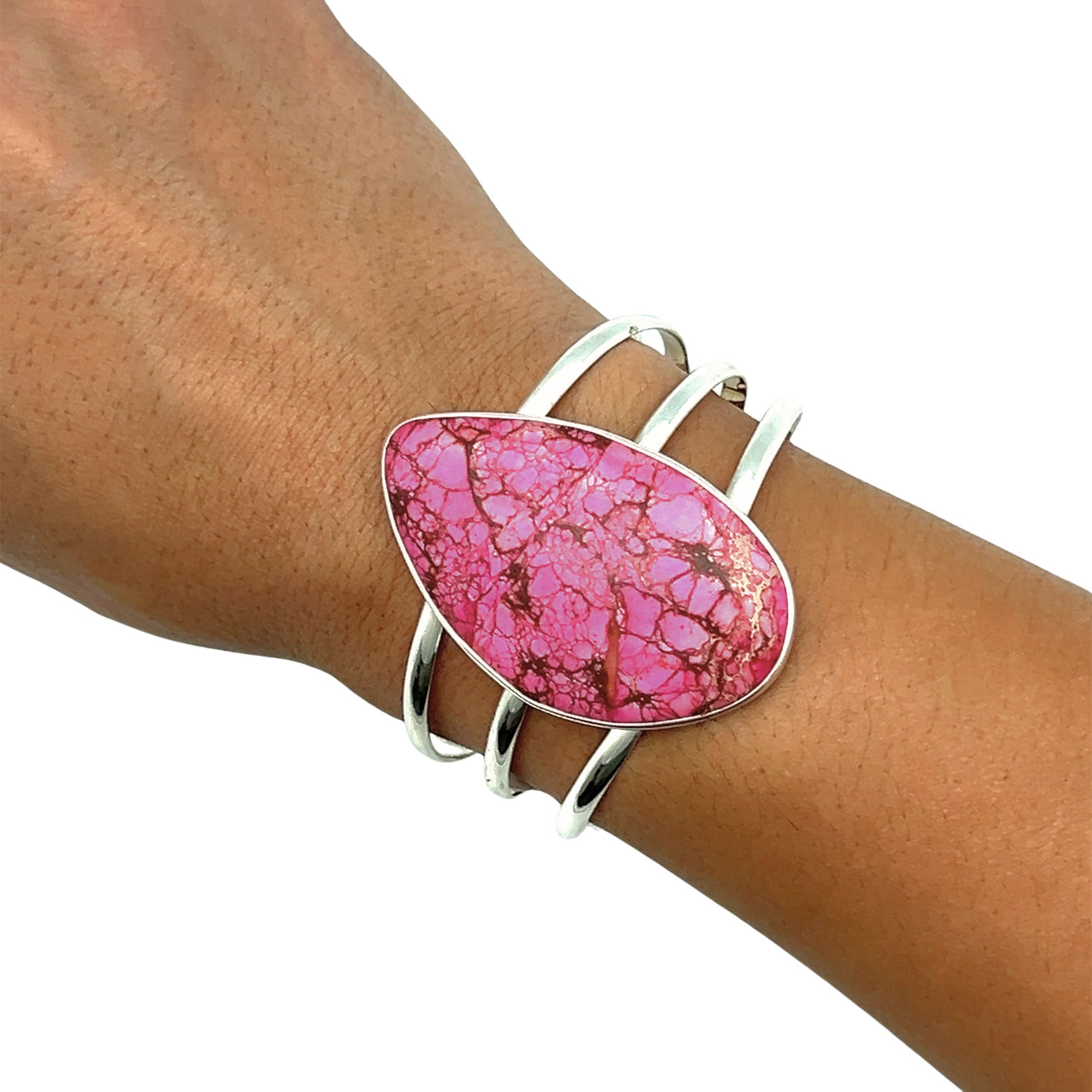 Sterling Silver Pink Jasper 3-Band Cuff - Style #8 | Charles Albert Jewelry