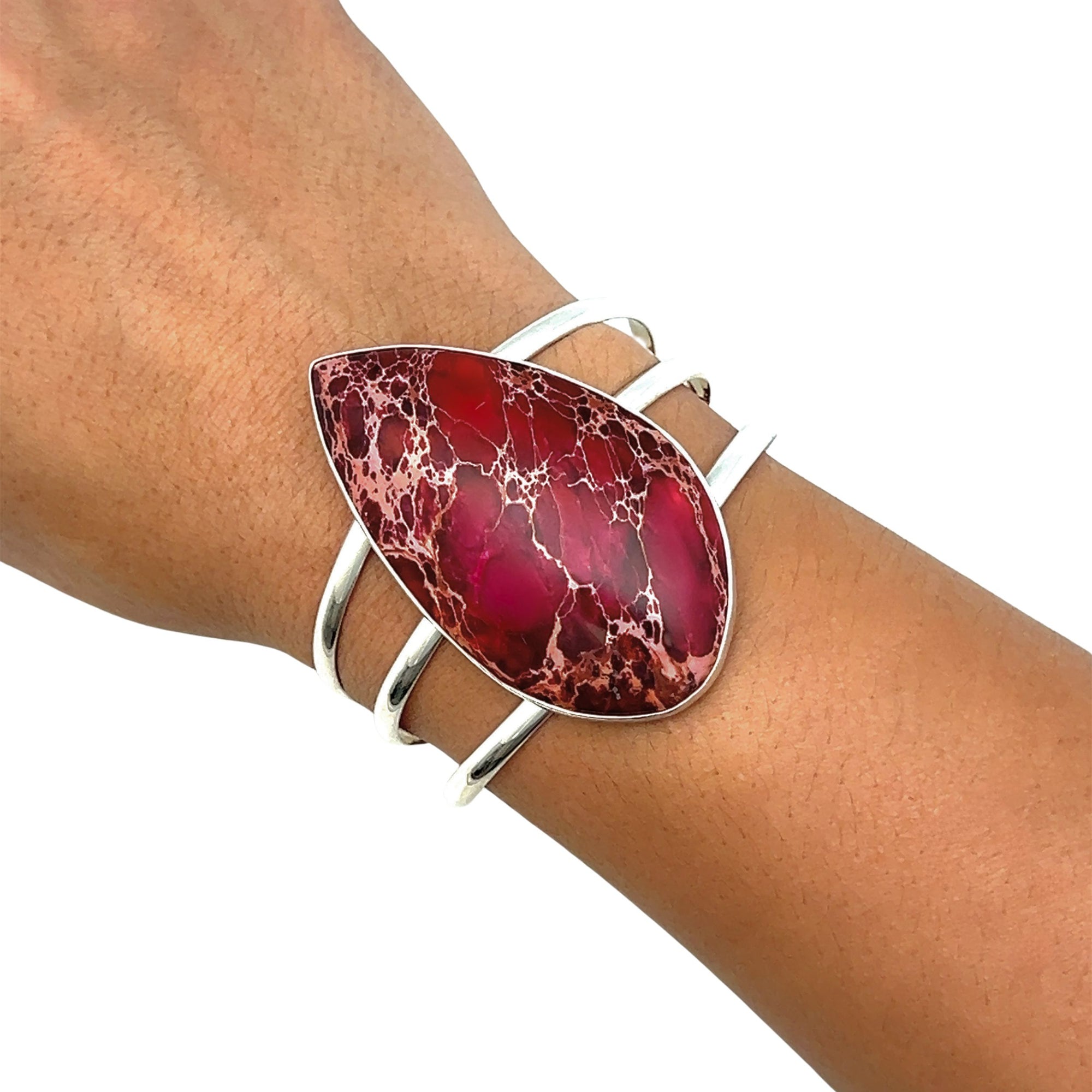 Sterling Silver Pink Jasper 3-Band Cuff - Style #9 | Charles Albert Jewelry