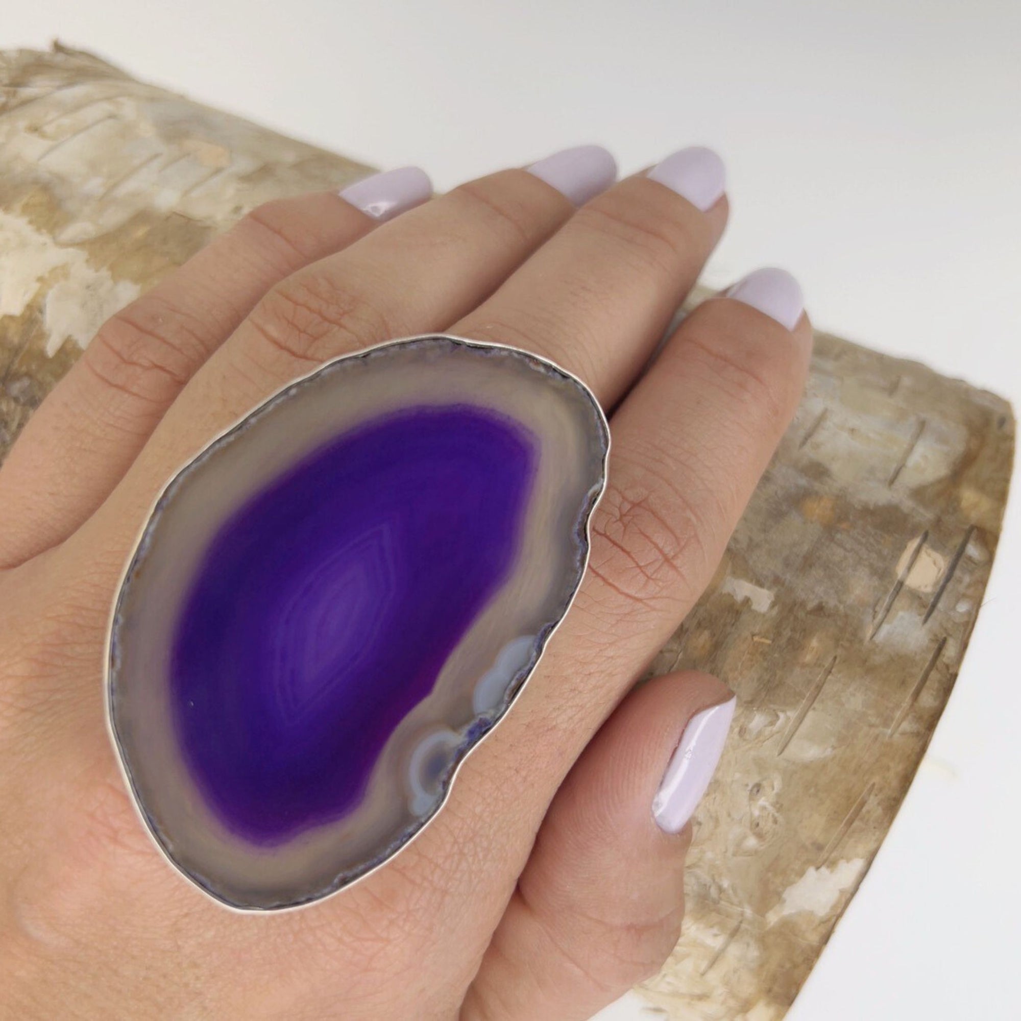 Sterling Silver Purple Agate Slice Adjustable Ring - Style #6 | Charles Albert Jewelry