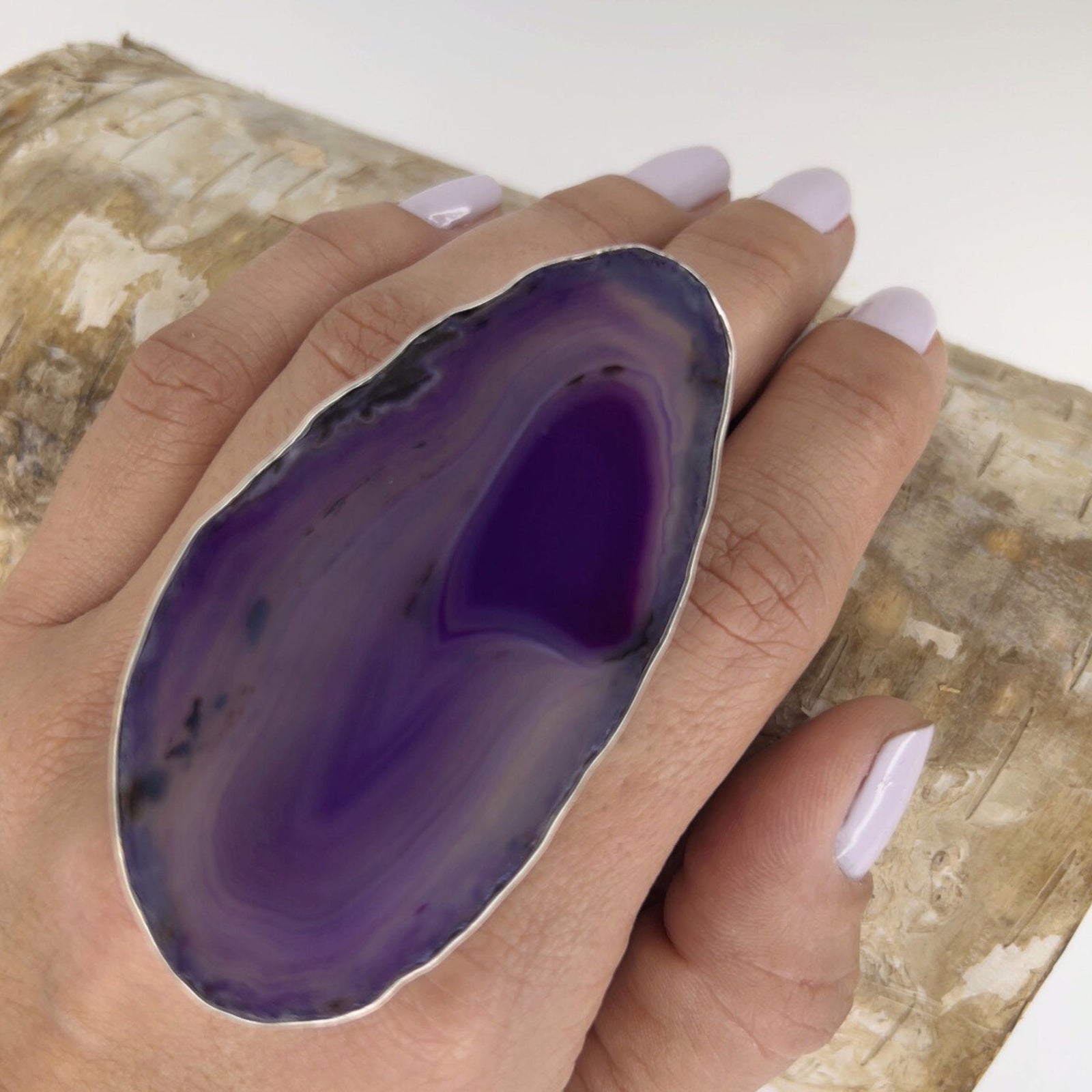 Sterling Silver Purple Agate Slice Adjustable Ring - Style #8 | Charles Albert Jewelry