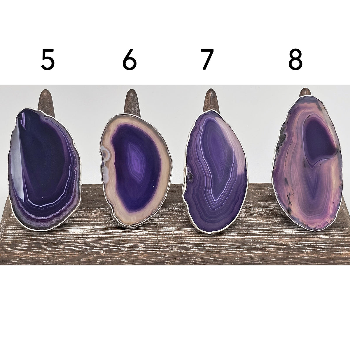 Sterling Silver Purple Agate Slice Adjustable Rings - Styles 5 to 8 | Charles Albert Jewelry