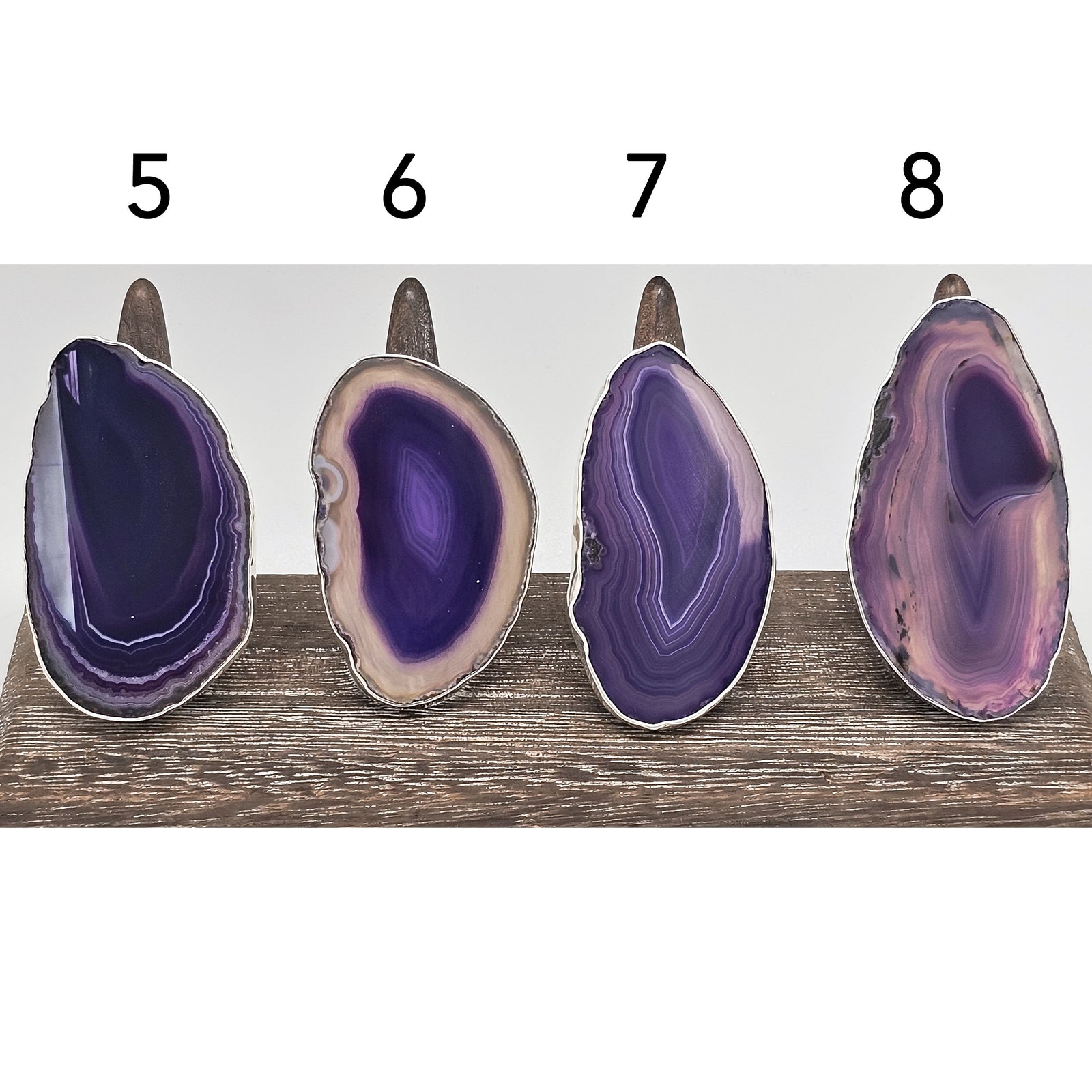 Sterling Silver Purple Agate Slice Adjustable Rings - Styles 5 to 8 | Charles Albert Jewelry