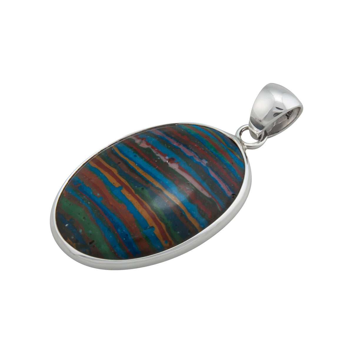 Sterling Silver Rainbow Calsilica Oval Pendant | Charles Albert Jewelry