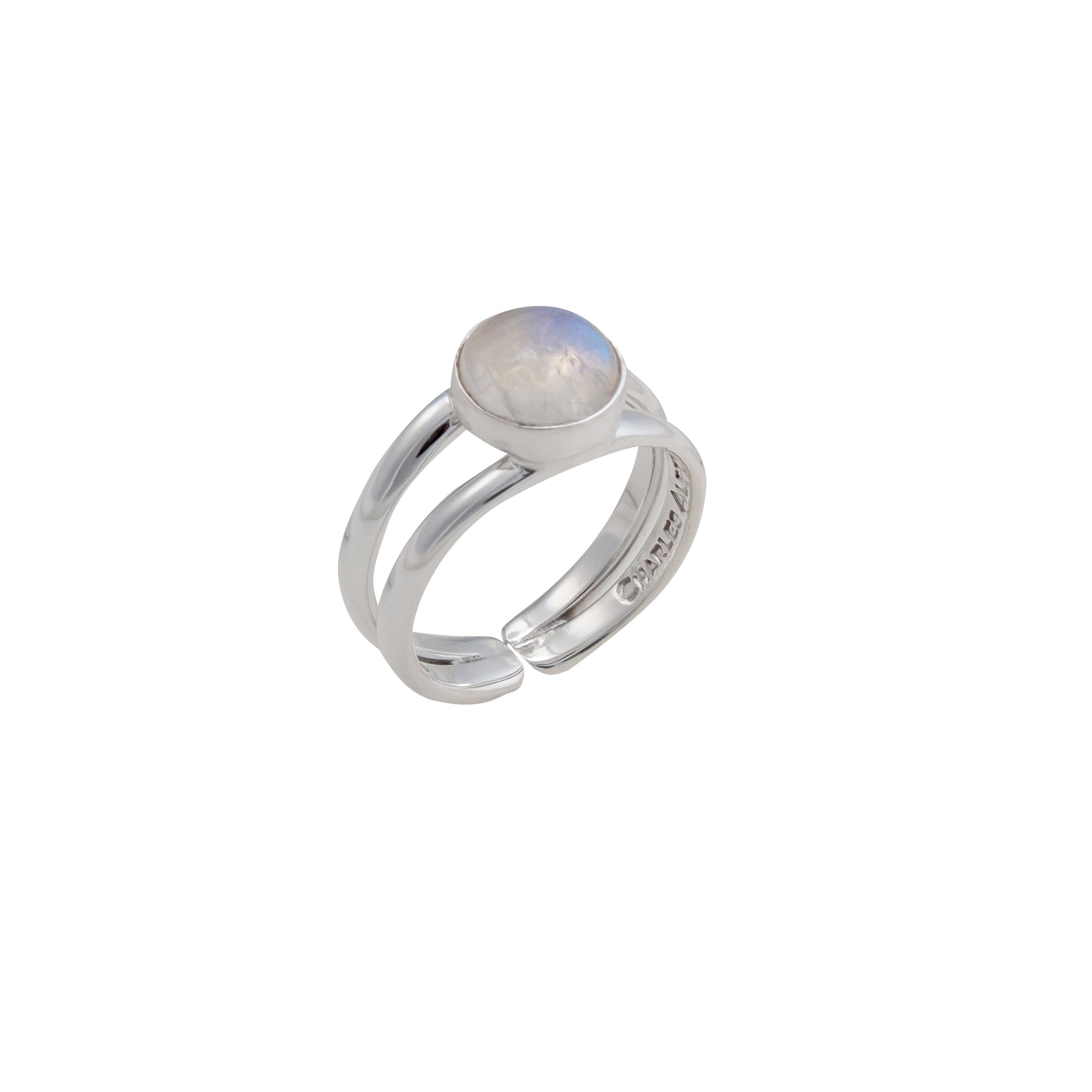 Sterling Silver Rainbow Moonstone Round Cuff Ring | Charles Albert Jewelry