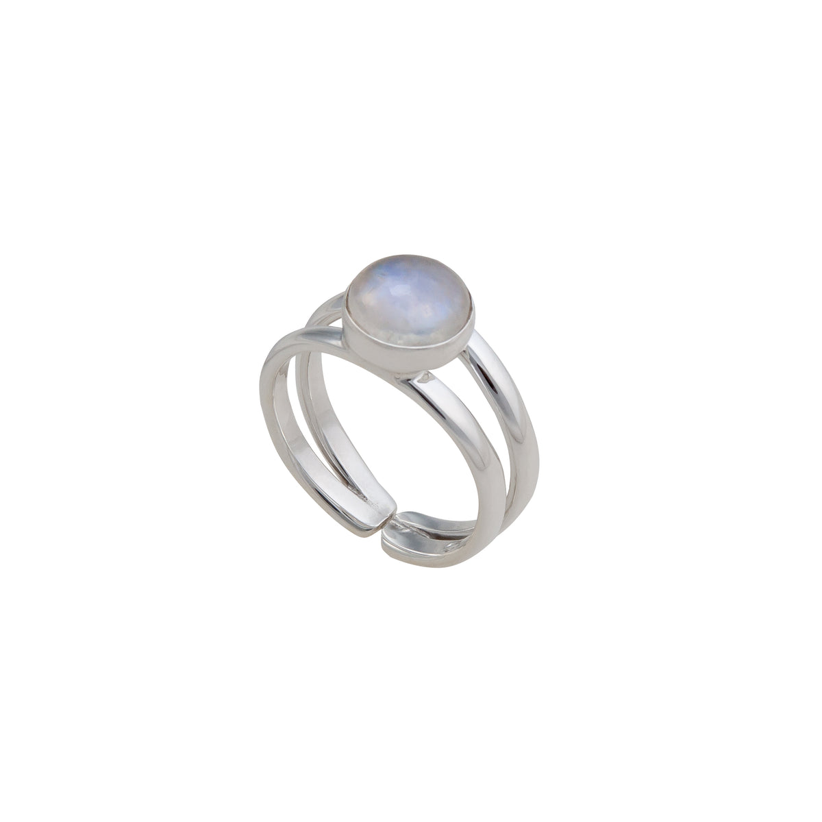 Sterling Silver Rainbow Moonstone Round Cuff Ring | Charles Albert Jewelry