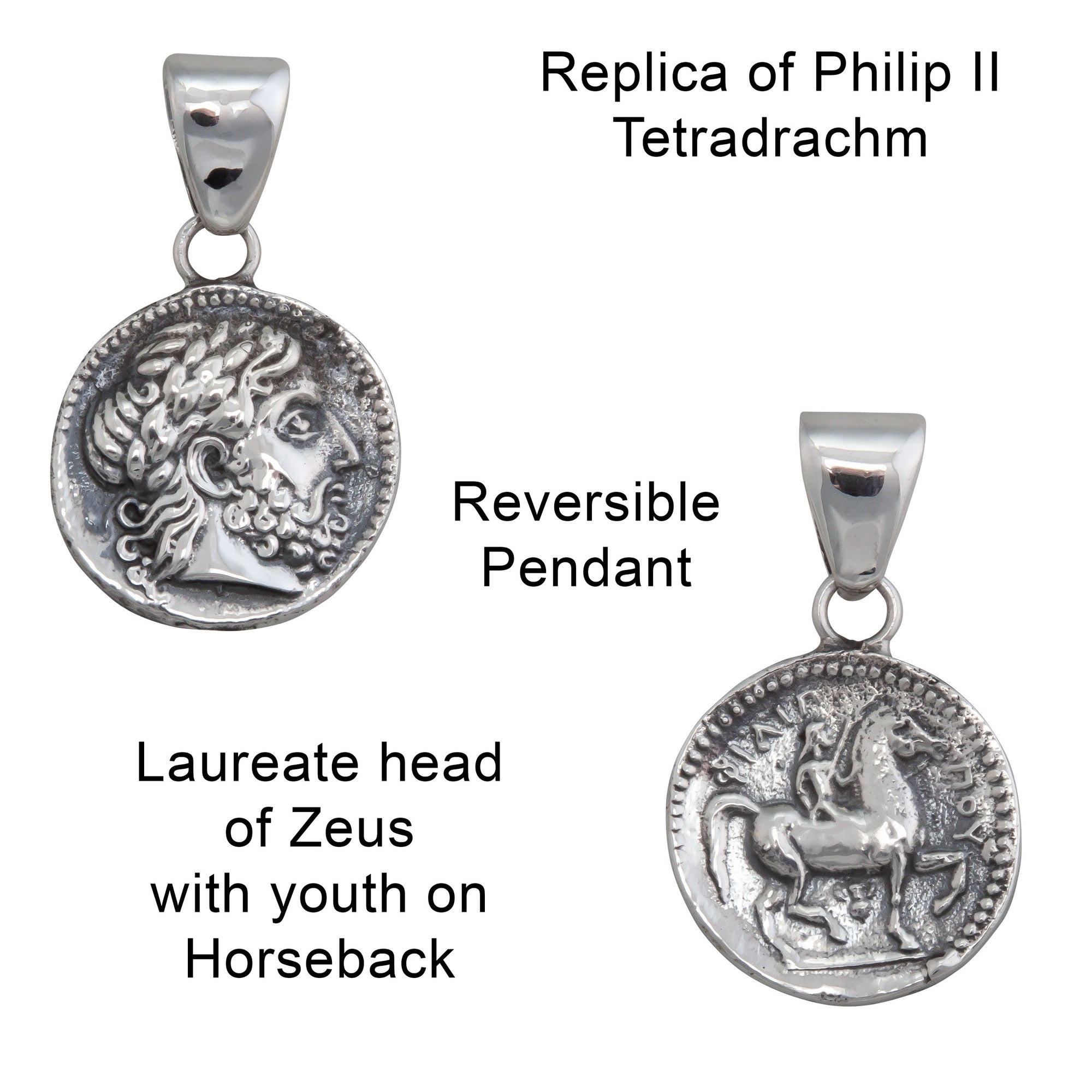 Sterling Silver Reversible Replica Greek Coin Pendant | Charles Albert Jewelry