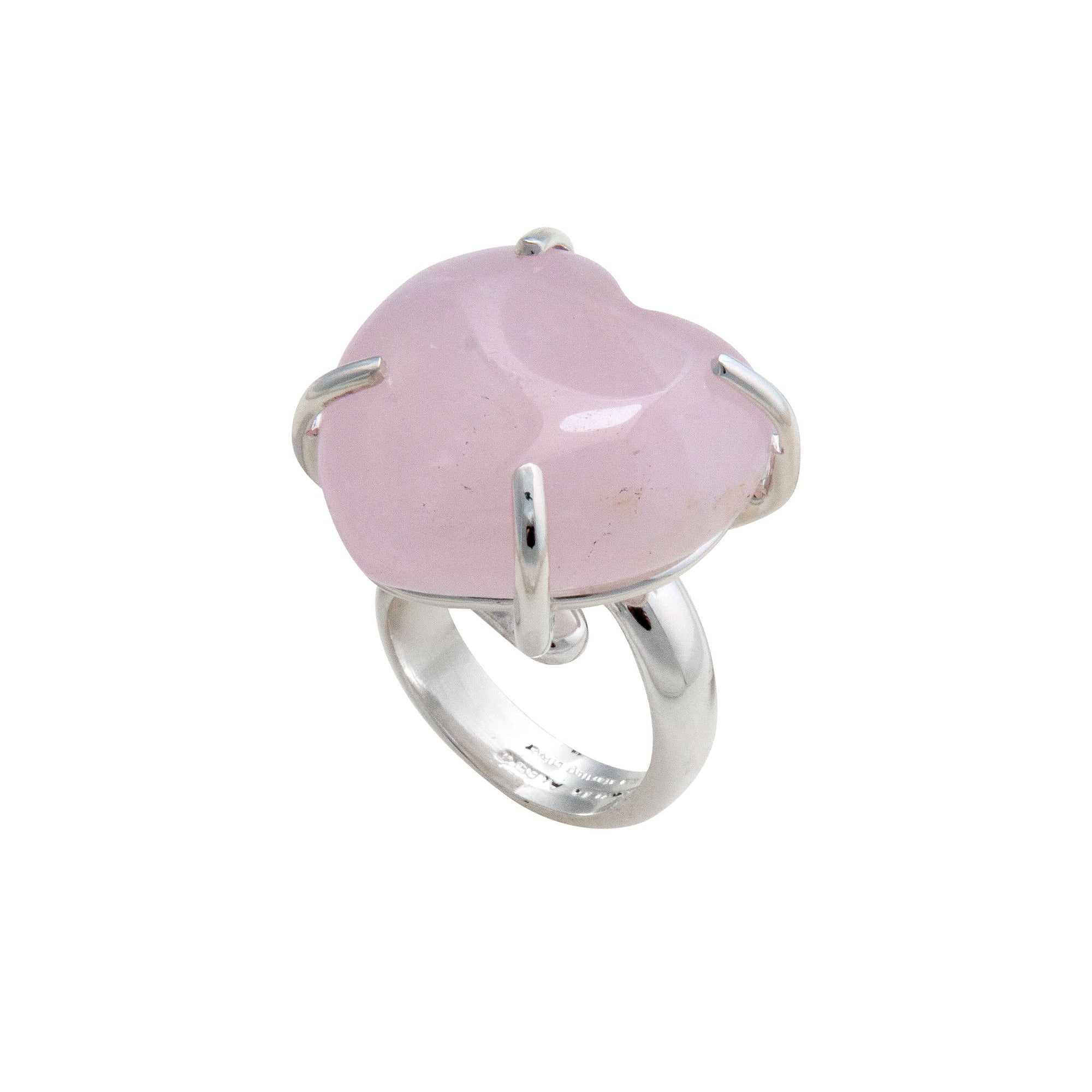 Sterling Silver Rose Quartz Heart Prong Set Adjustable Ring | Charles Albert Jewelry