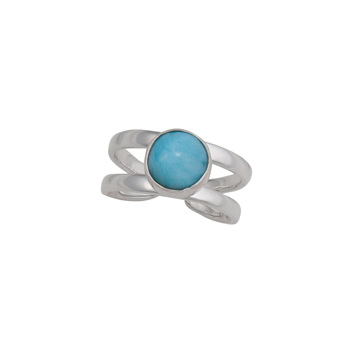 Sterling Silver Round Larimar Double Band Cuff Ring | Charles Albert Jewelry