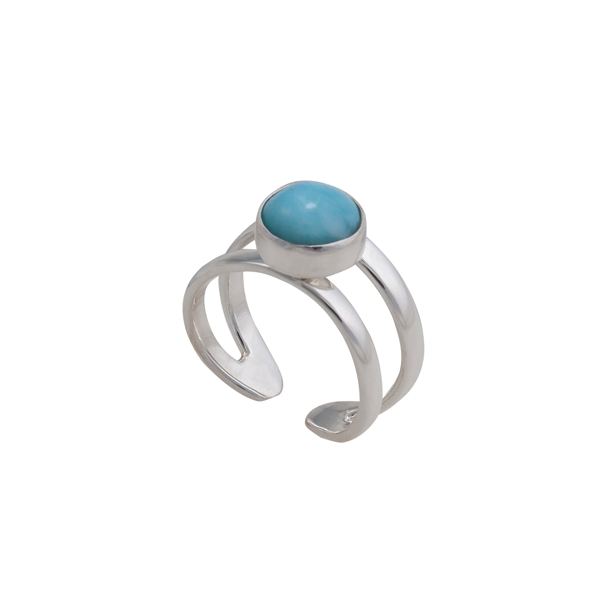 Sterling Silver Round Larimar Double Band Cuff Ring | Charles Albert Jewelry