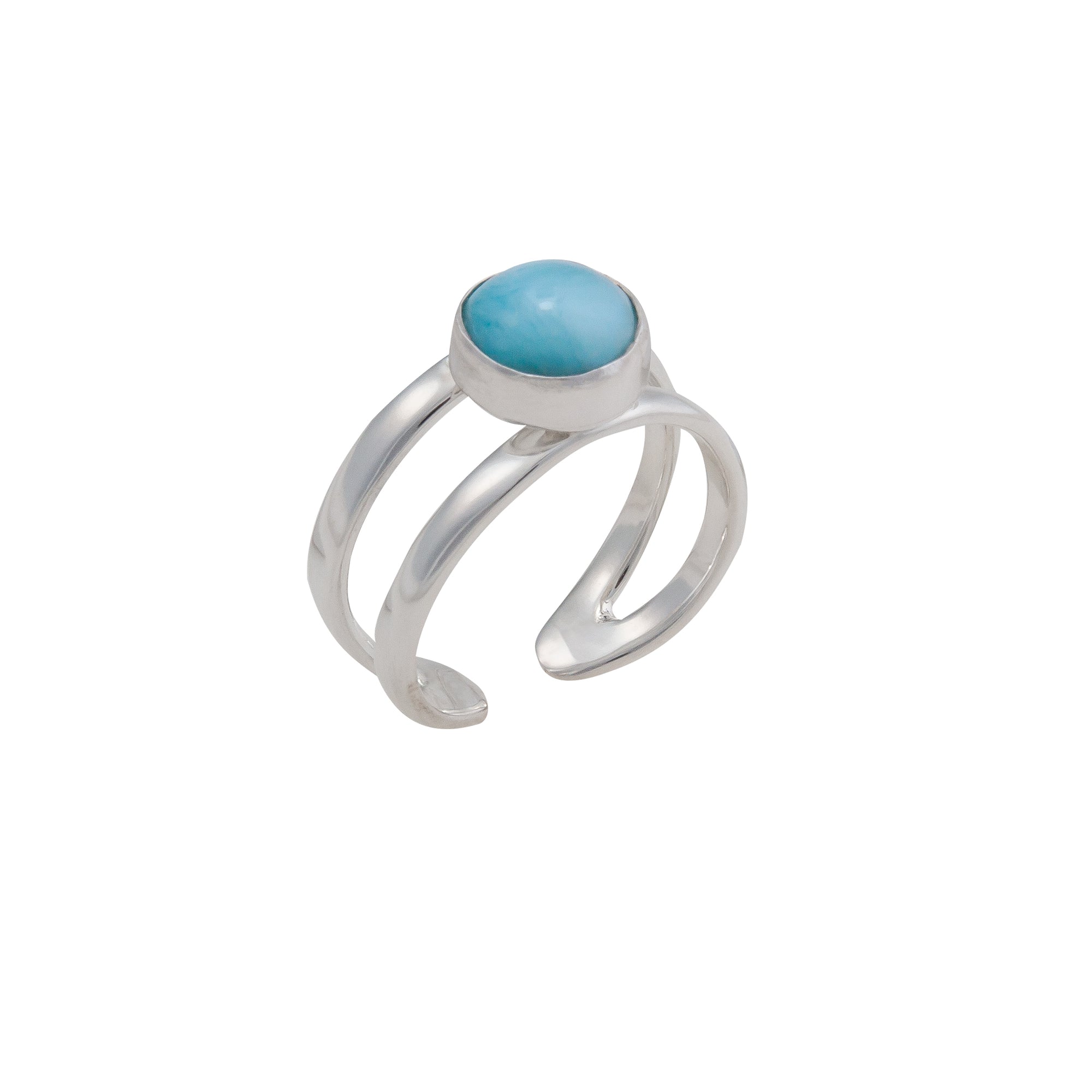 Sterling Silver Round Larimar Double Band Cuff Ring | Charles Albert Jewelry