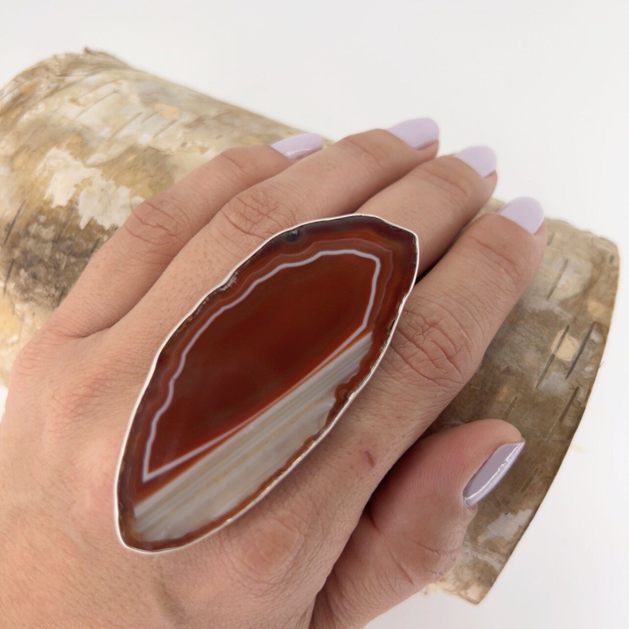 Sterling Silver Rust Agate Slice Adjustable Ring - Style #2 | Charles Albert Jewelry