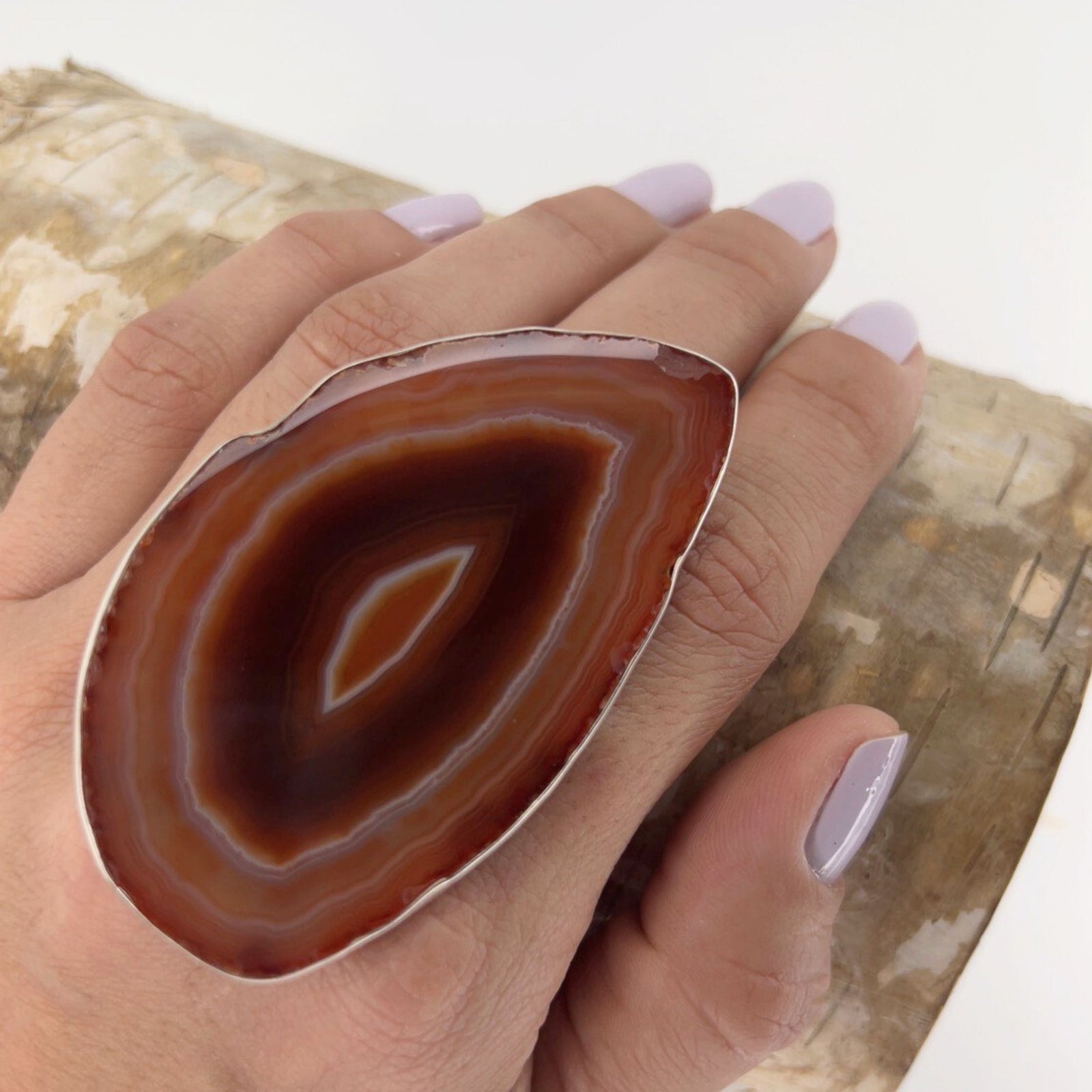 Sterling Silver Rust Agate Slice Adjustable Ring - Style #3 | Charles Albert Jewelry
