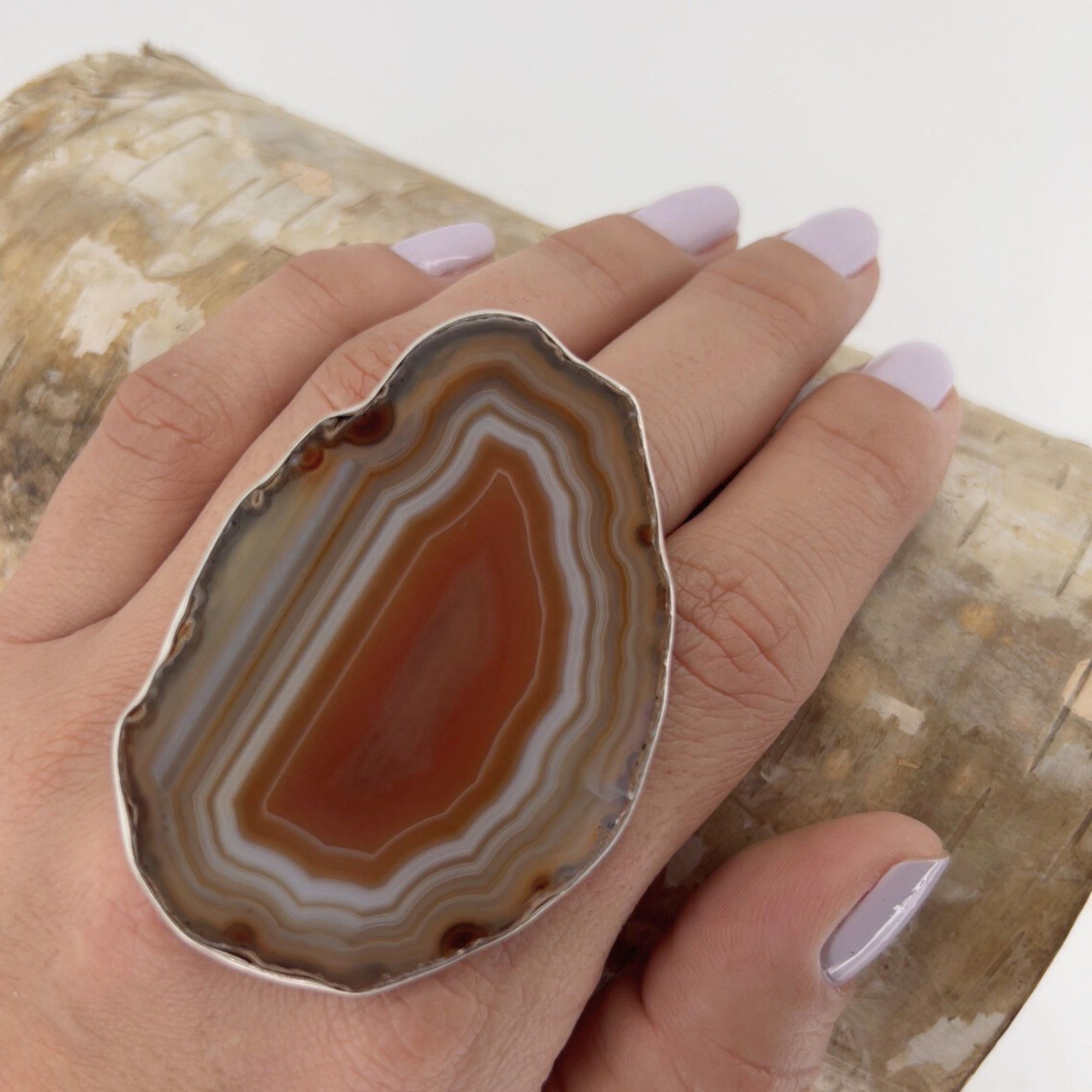 Sterling Silver Rust Agate Slice Adjustable Ring - Style #4 | Charles Albert Jewelry