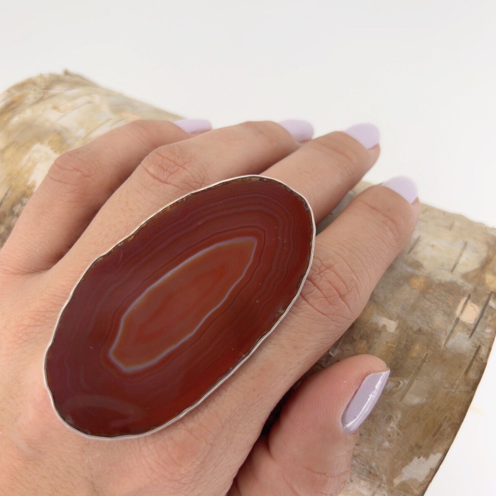 Sterling Silver Rust Agate Slice Adjustable Ring - Style #5 | Charles Albert Jewelry