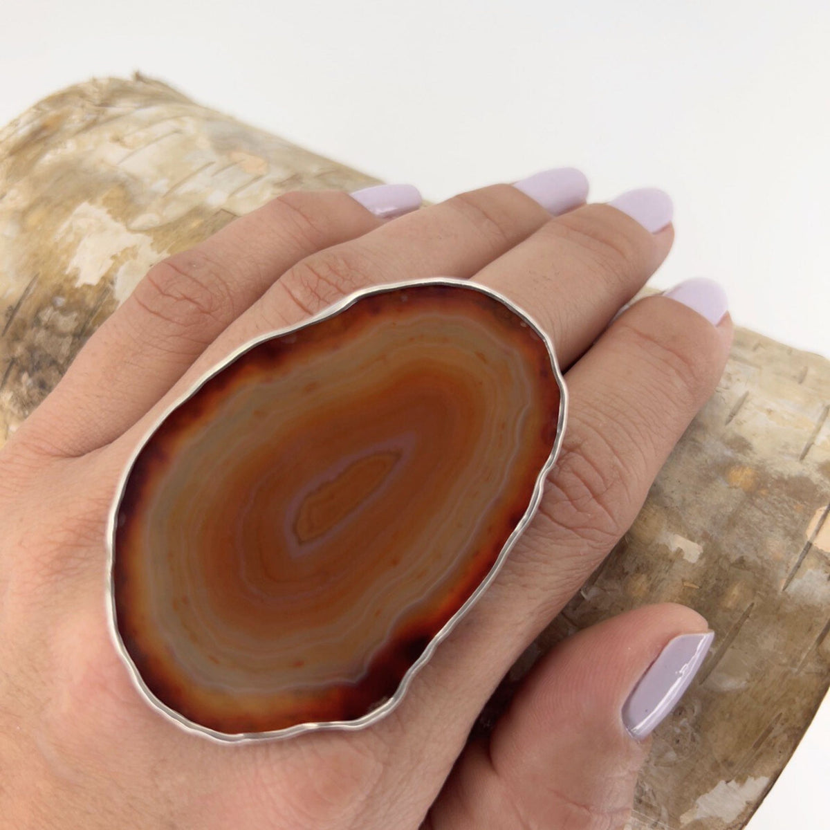 Sterling Silver Rust Agate Slice Adjustable Ring - Style #8 | Charles Albert Jewelry