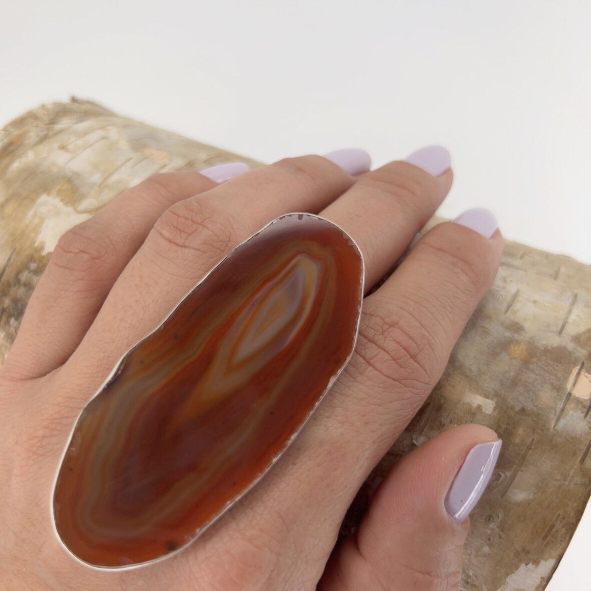 Sterling Silver Rust Agate Slice Adjustable Ring - Style #9 | Charles Albert Jewelry
