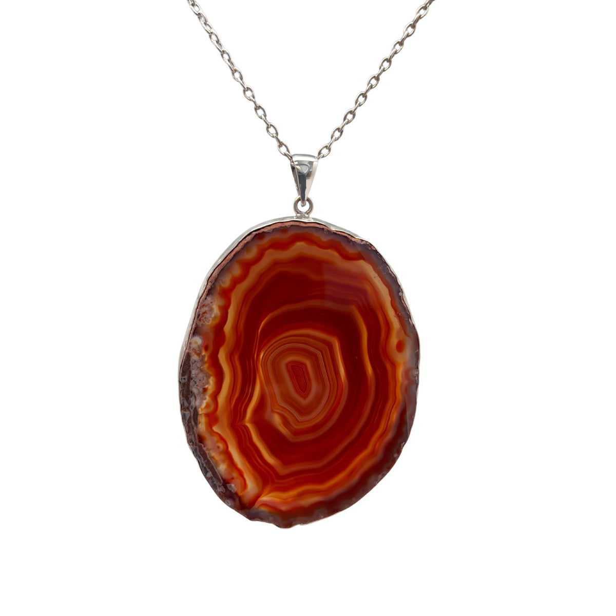 Sterling Silver Rust Agate Slice Pendant | Charles Albert Jewelry