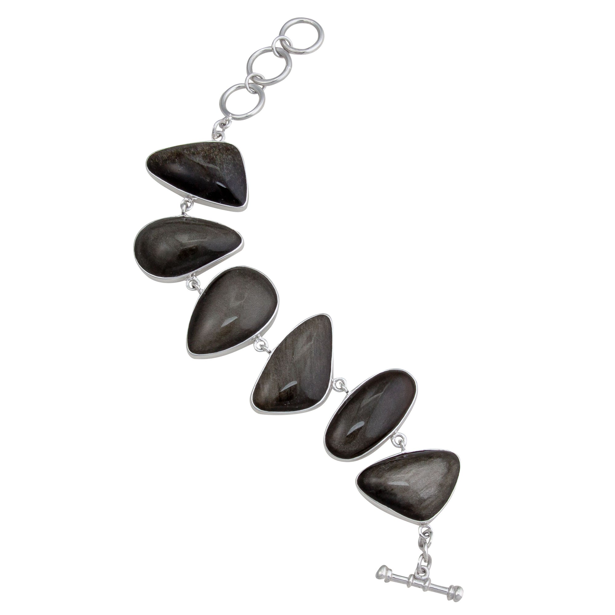 Sterling Silver Sheen Obsidian Freeform Bracelet | Charles Albert Jewelry