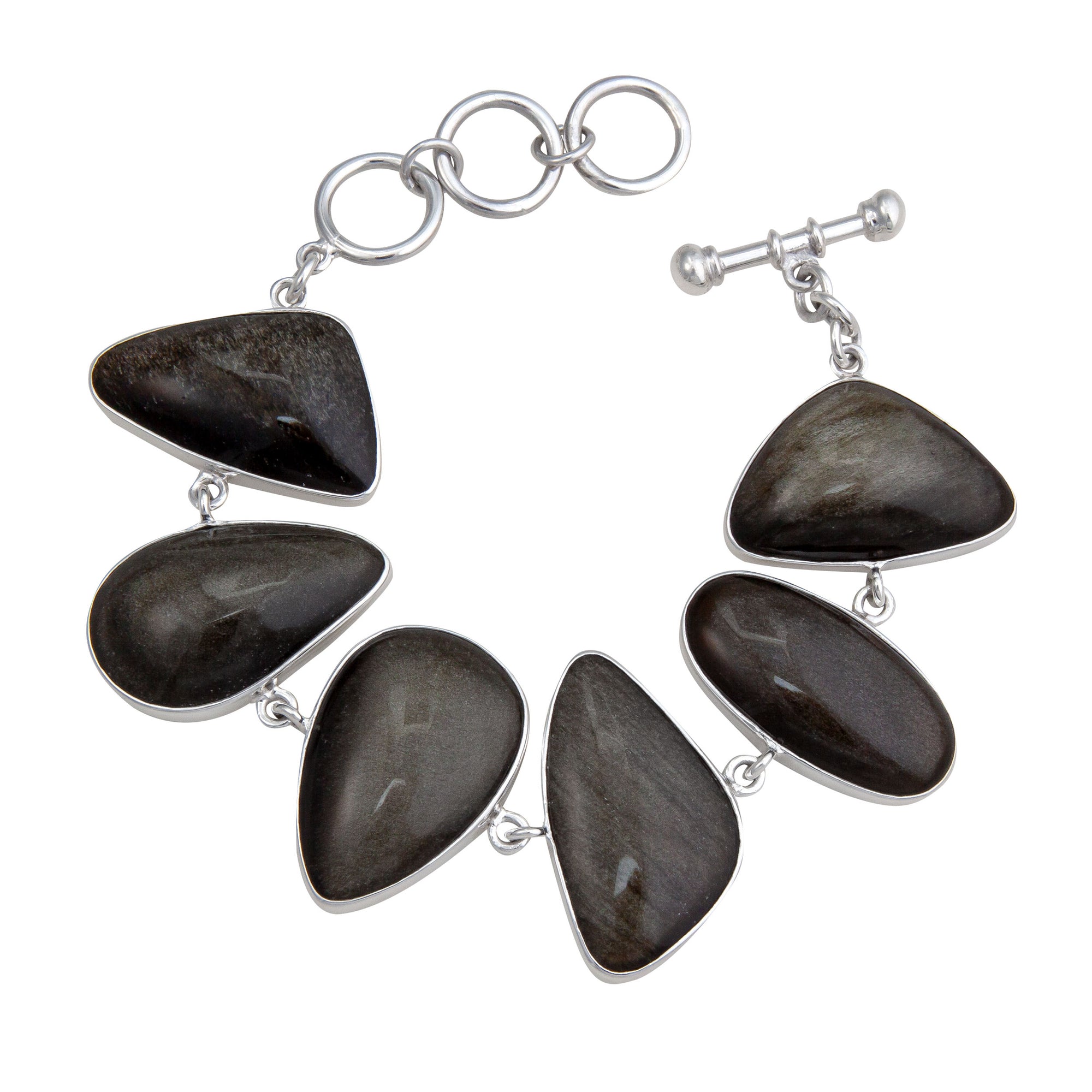 Sterling Silver Sheen Obsidian Freeform Bracelet | Charles Albert Jewelry