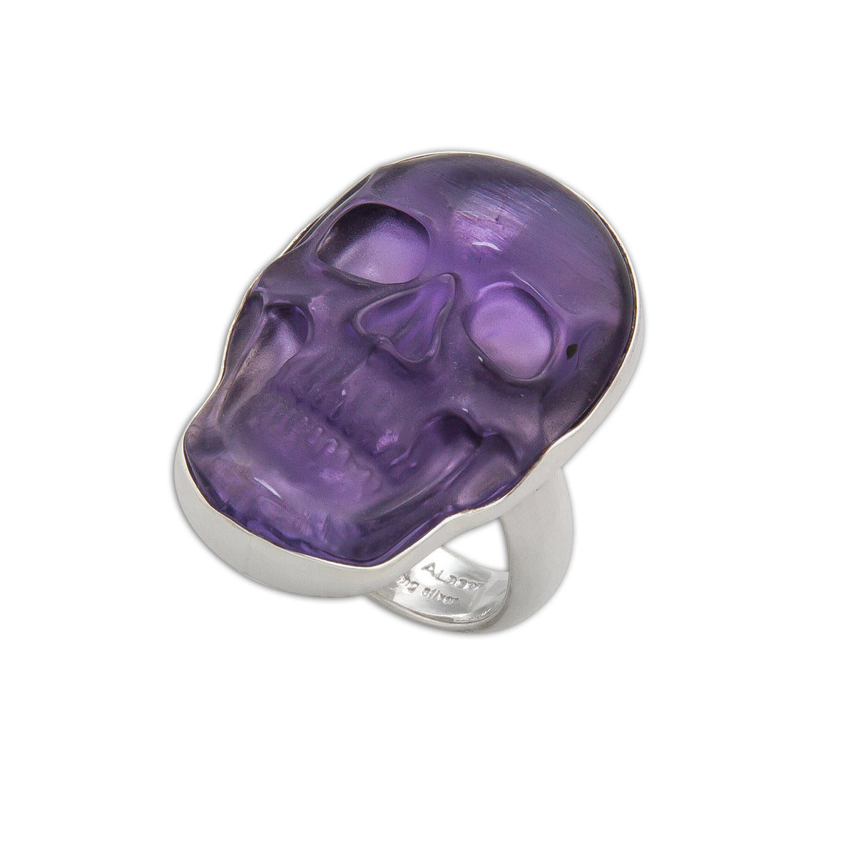 Sterling Silver Small Skull Adjustable Ring - Amethyst | Charles Albert Jewelry