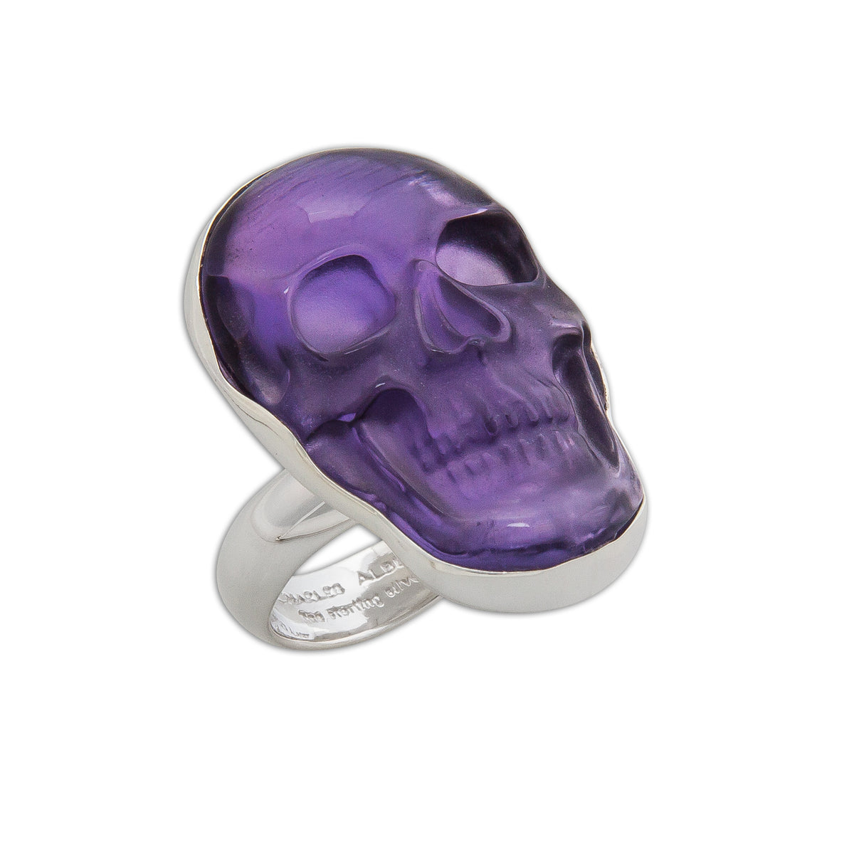 Sterling Silver Small Skull Adjustable Ring - Amethyst | Charles Albert Jewelry