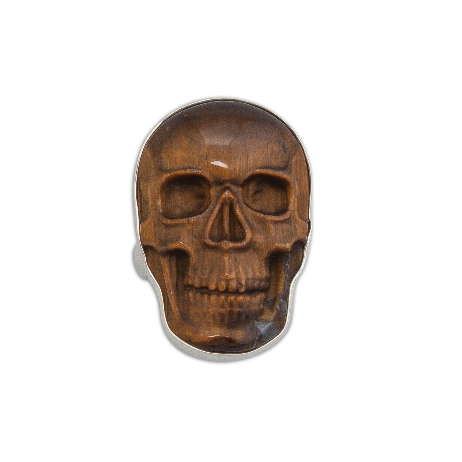 Sterling Silver Small Skull Adjustable Ring - Tiger Eye | Charles Albert Jewelry