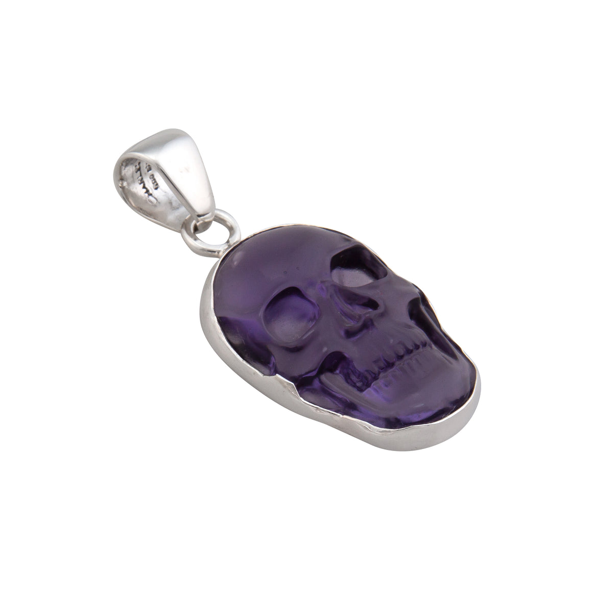 Sterling Silver Small Skull Pendant - Amethyst | Charles Albert Jewelry