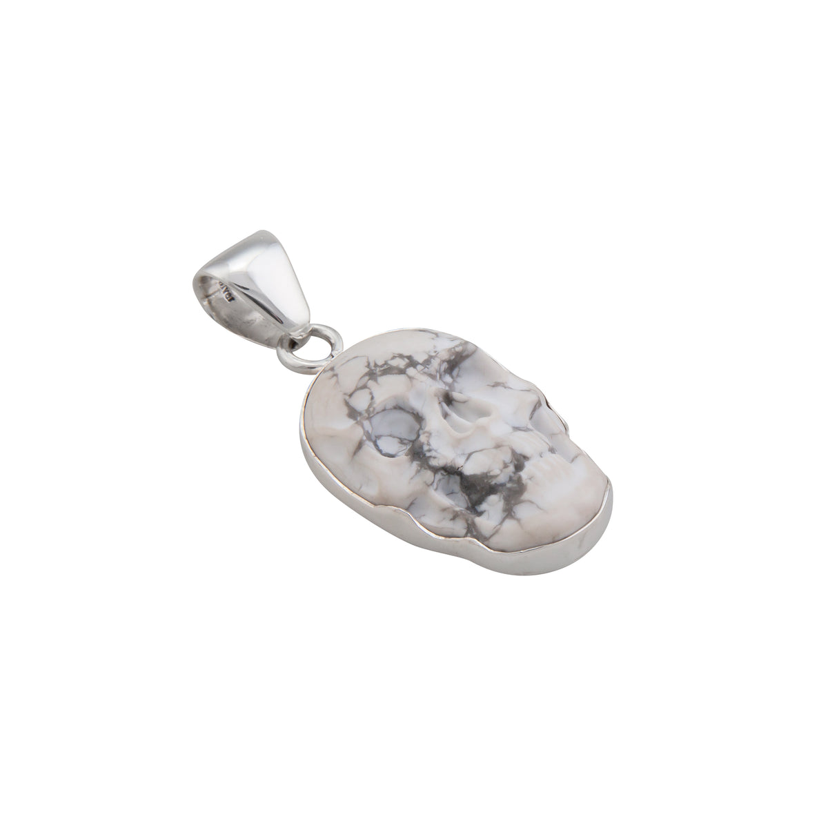 Sterling Silver Small Skull Pendant - Howlite | Charles Albert Jewelry