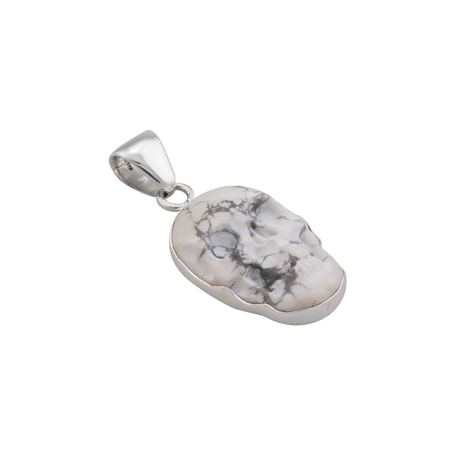 Sterling Silver Small Skull Pendant - Howlite | Charles Albert Jewelry