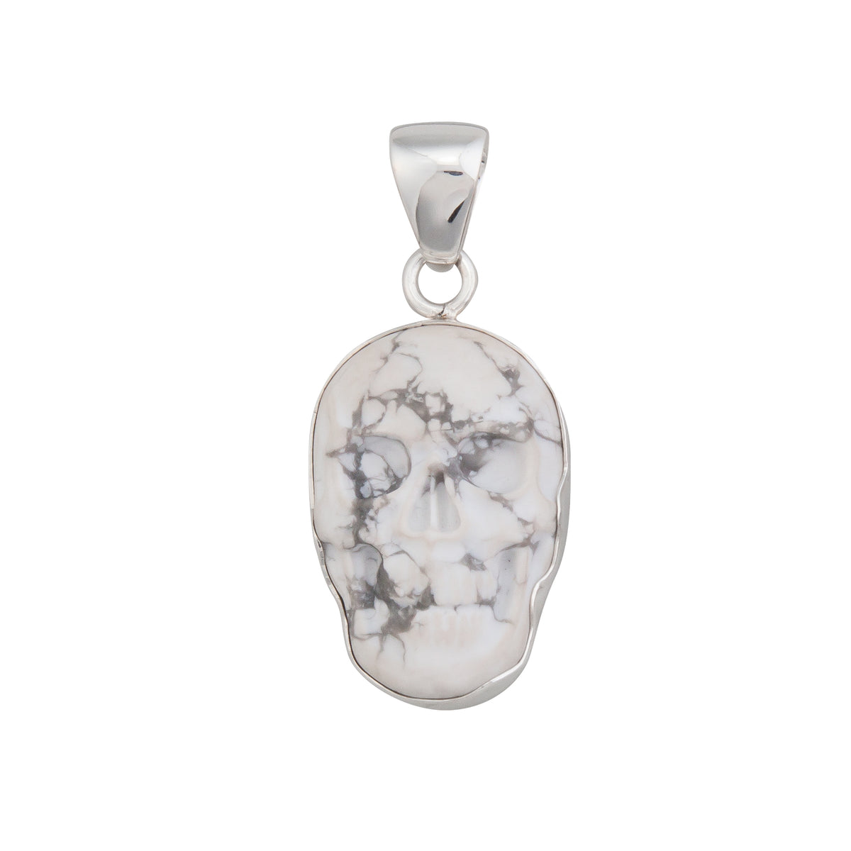 Sterling Silver Small Skull Pendant - Howlite | Charles Albert Jewelry