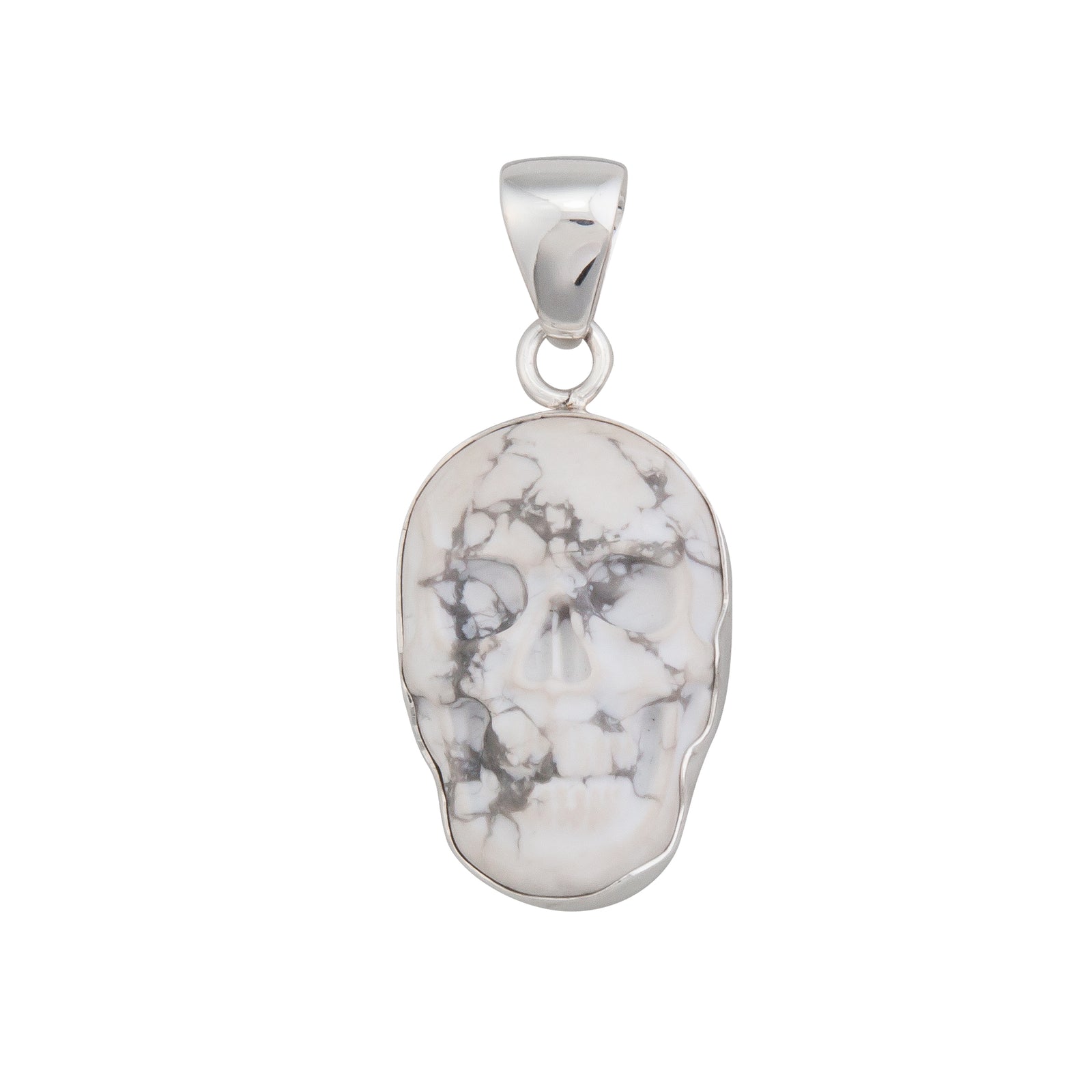 Sterling Silver Small Skull Pendant - Howlite | Charles Albert Jewelry