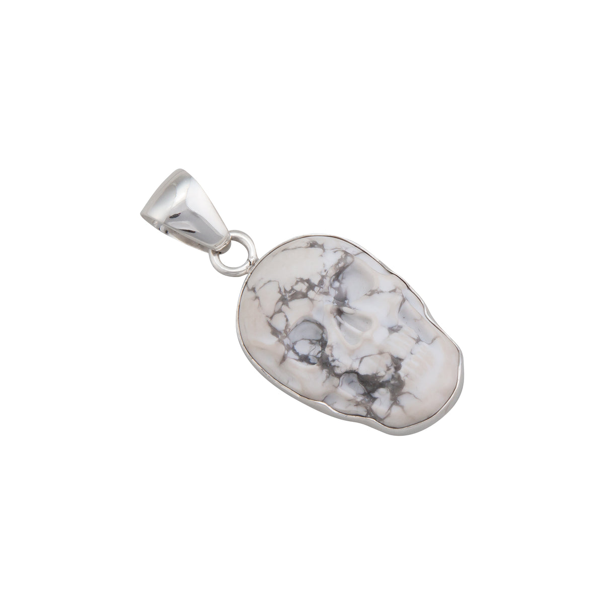 Sterling Silver Small Skull Pendant - Howlite | Charles Albert Jewelry