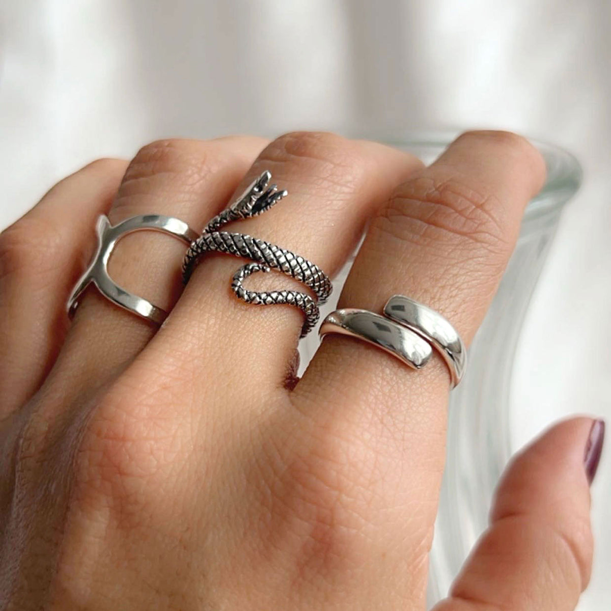 Sterling Silver Snake Oxidized Adjustable Cuff Ring | Charles Albert Jewelry