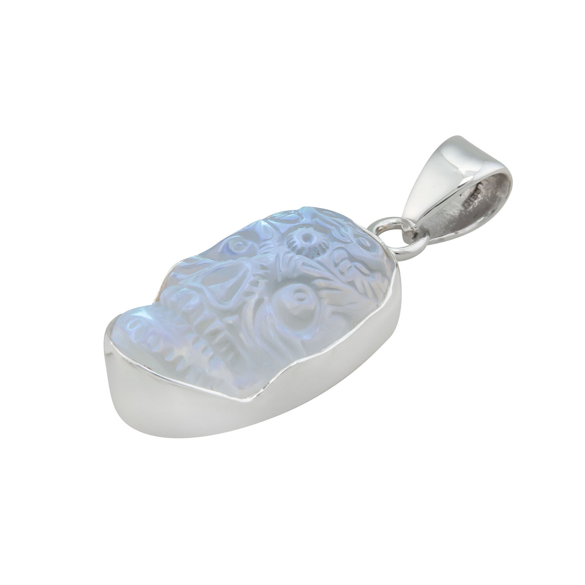Sterling Silver Sugar Skull Luminite Pendant | Charles Albert Jewelry