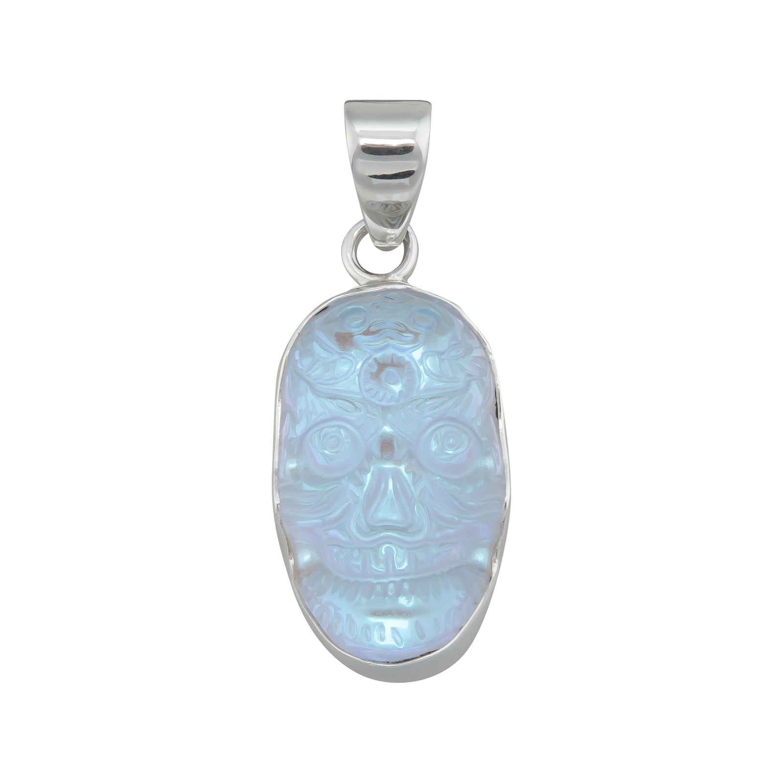 Sterling Silver Sugar Skull Luminite Pendant | Charles Albert Jewelry