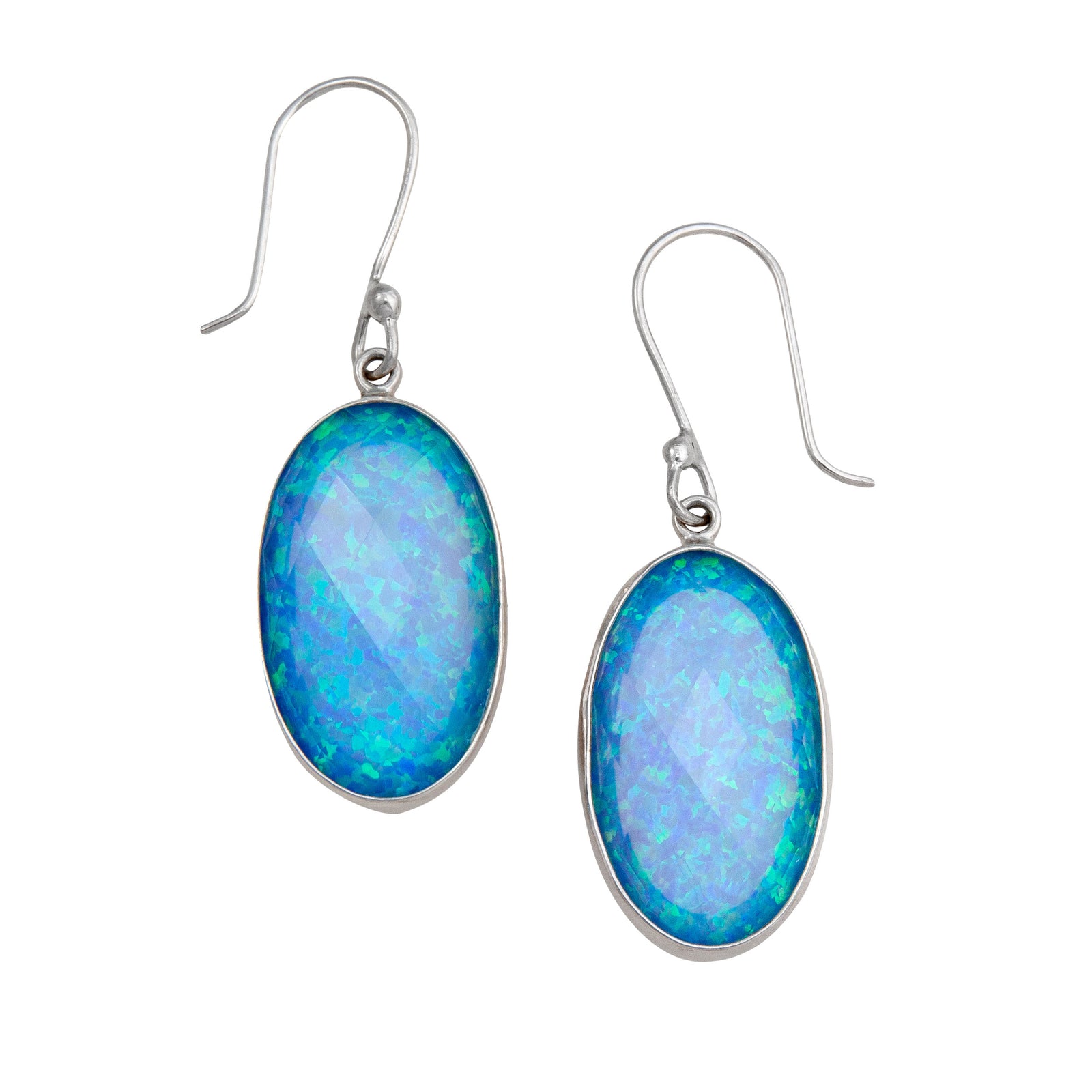 Sterling Silver Synthetic Blue Opal Drop Earrings | Charles Albert Jewelry