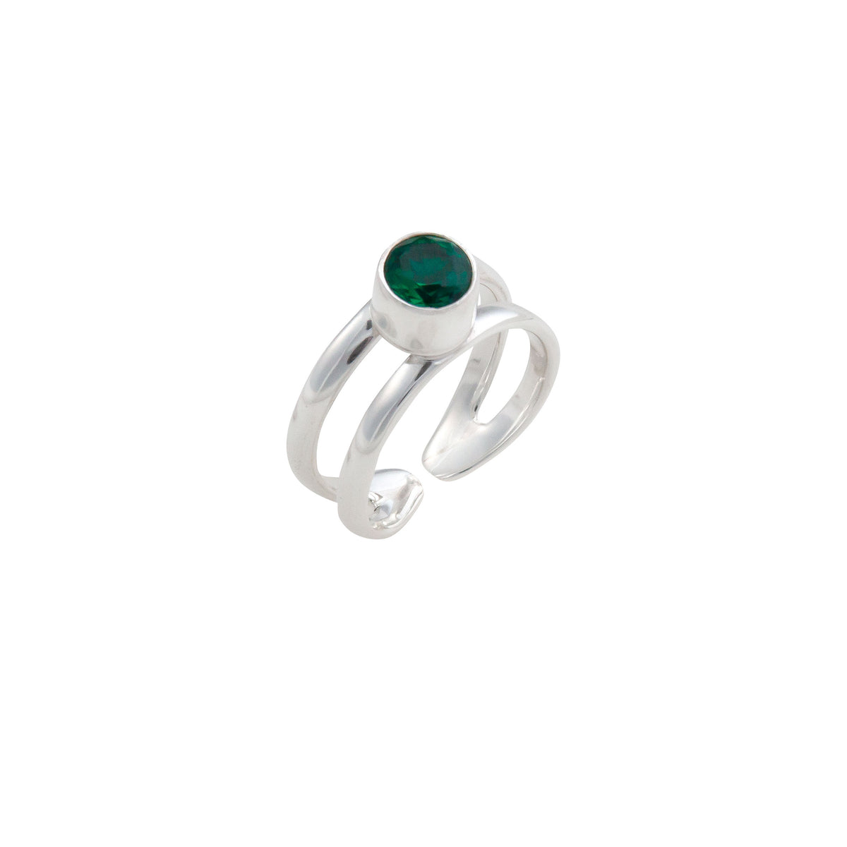 Sterling Silver Synthetic Emerald Adjustable Cuff Ring | Charles Albert Jewelry