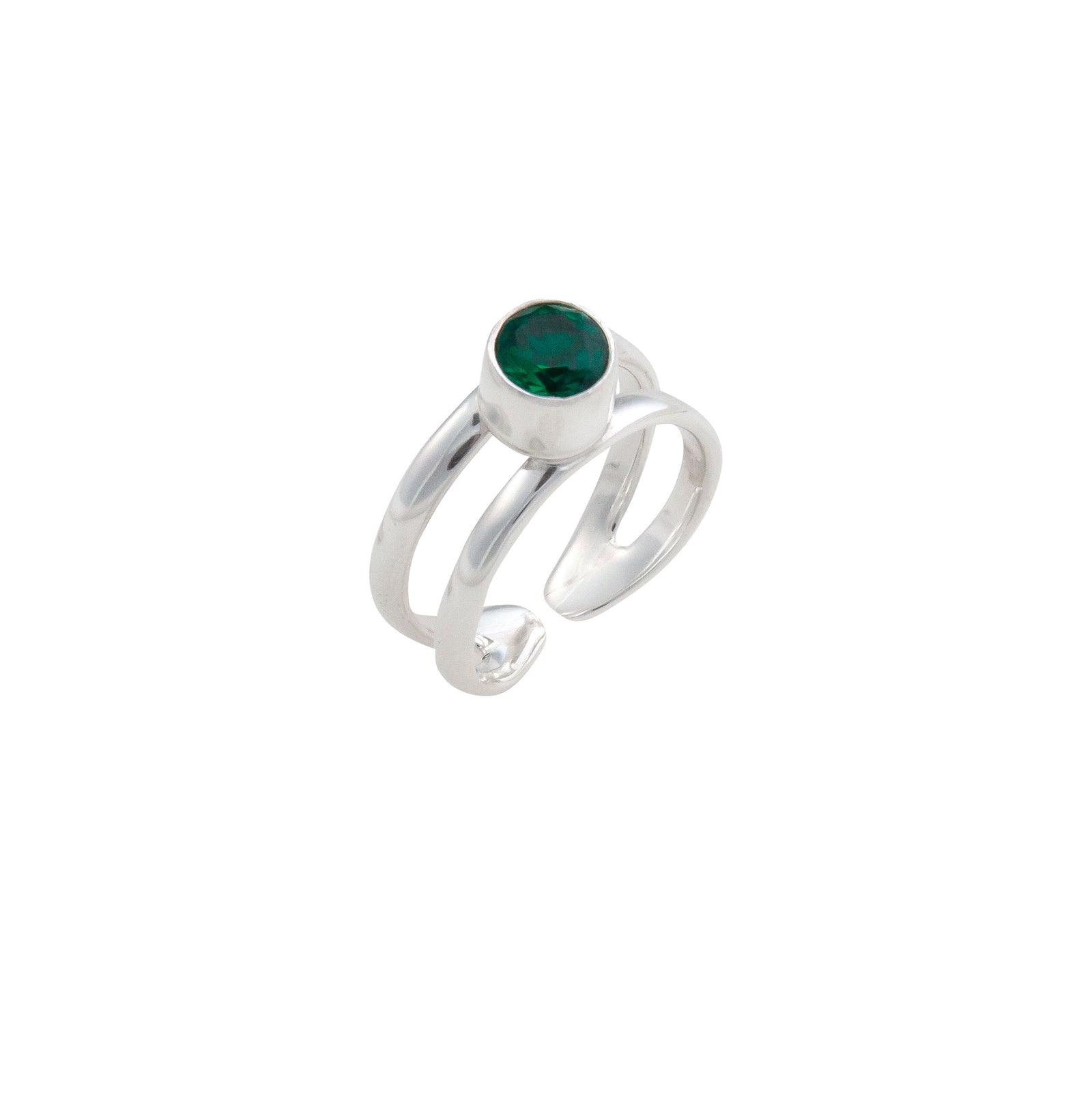 Sterling Silver Synthetic Emerald Adjustable Cuff Ring | Charles Albert Jewelry