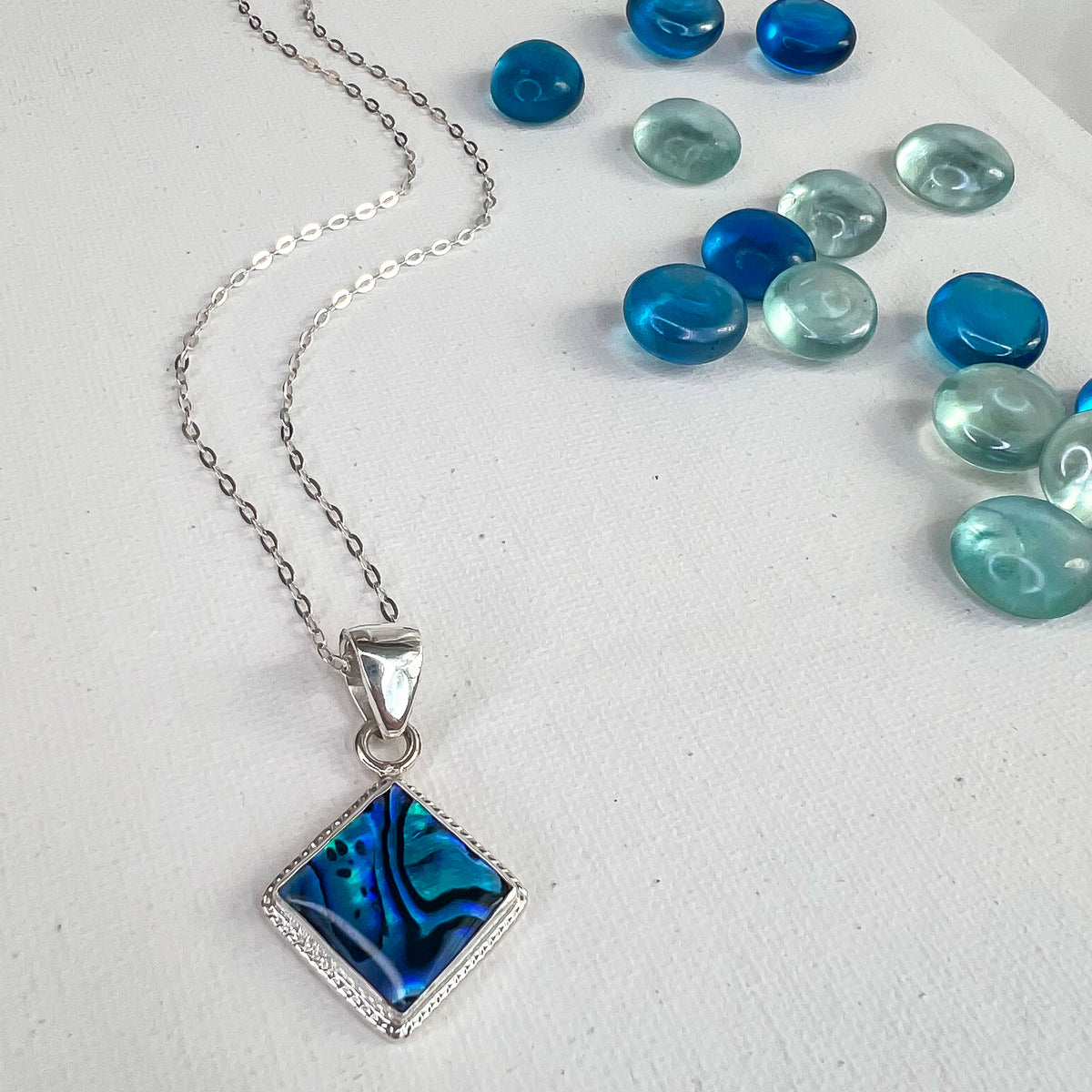 Sterling Silver Teal Abalone Rope Pendant | Charles Albert Jewelry