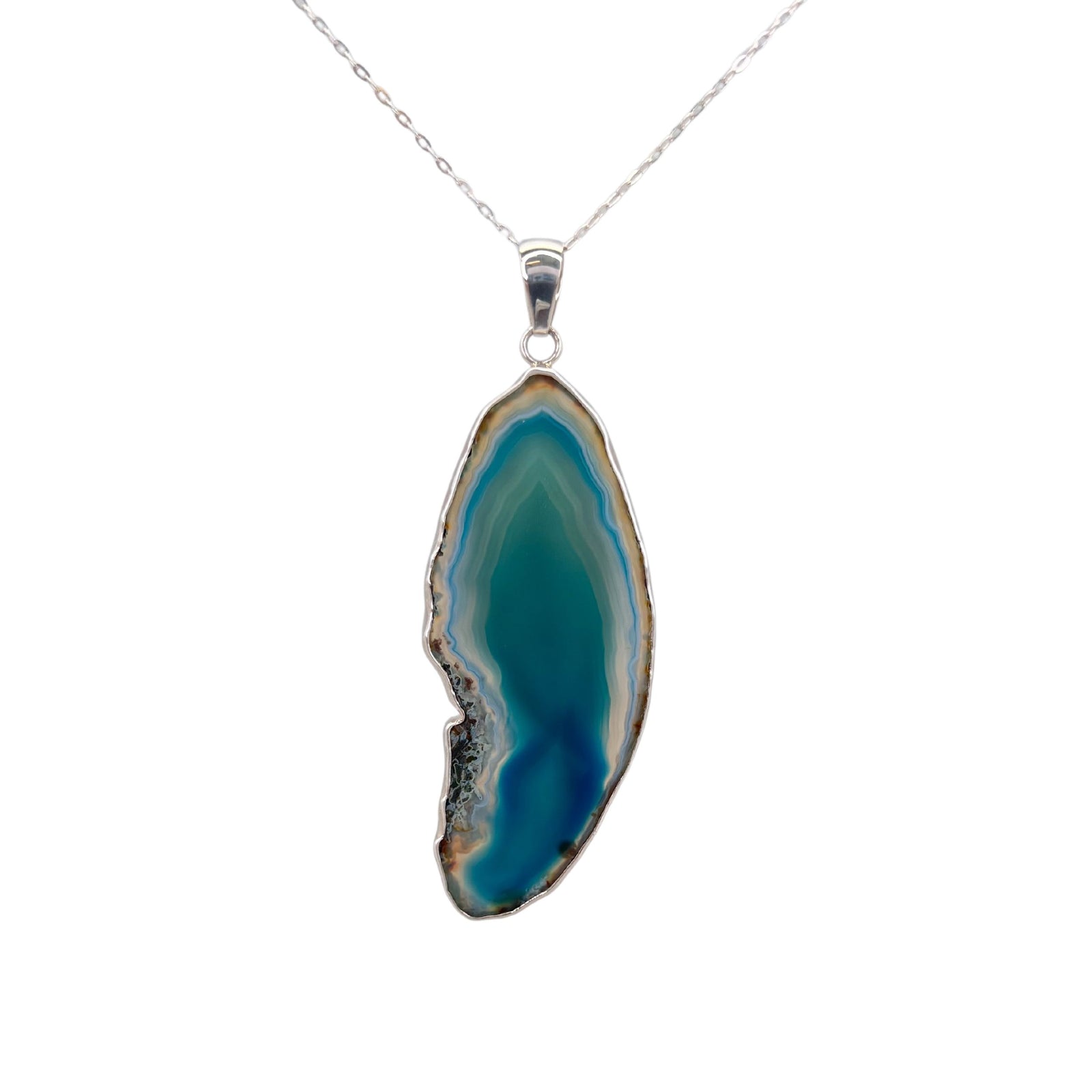 Sterling Silver Teal Agate Slice Pendant - Style #1 | Charles Albert Jewelry