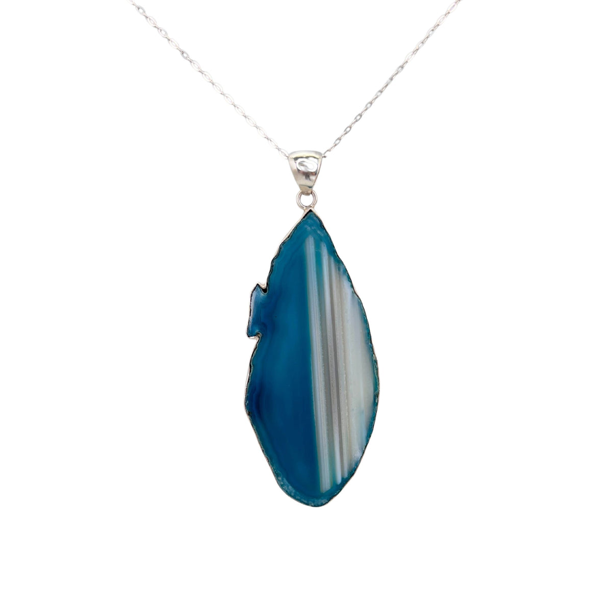Sterling Silver Teal Agate Slice Pendant - Style #2 | Charles Albert Jewelry