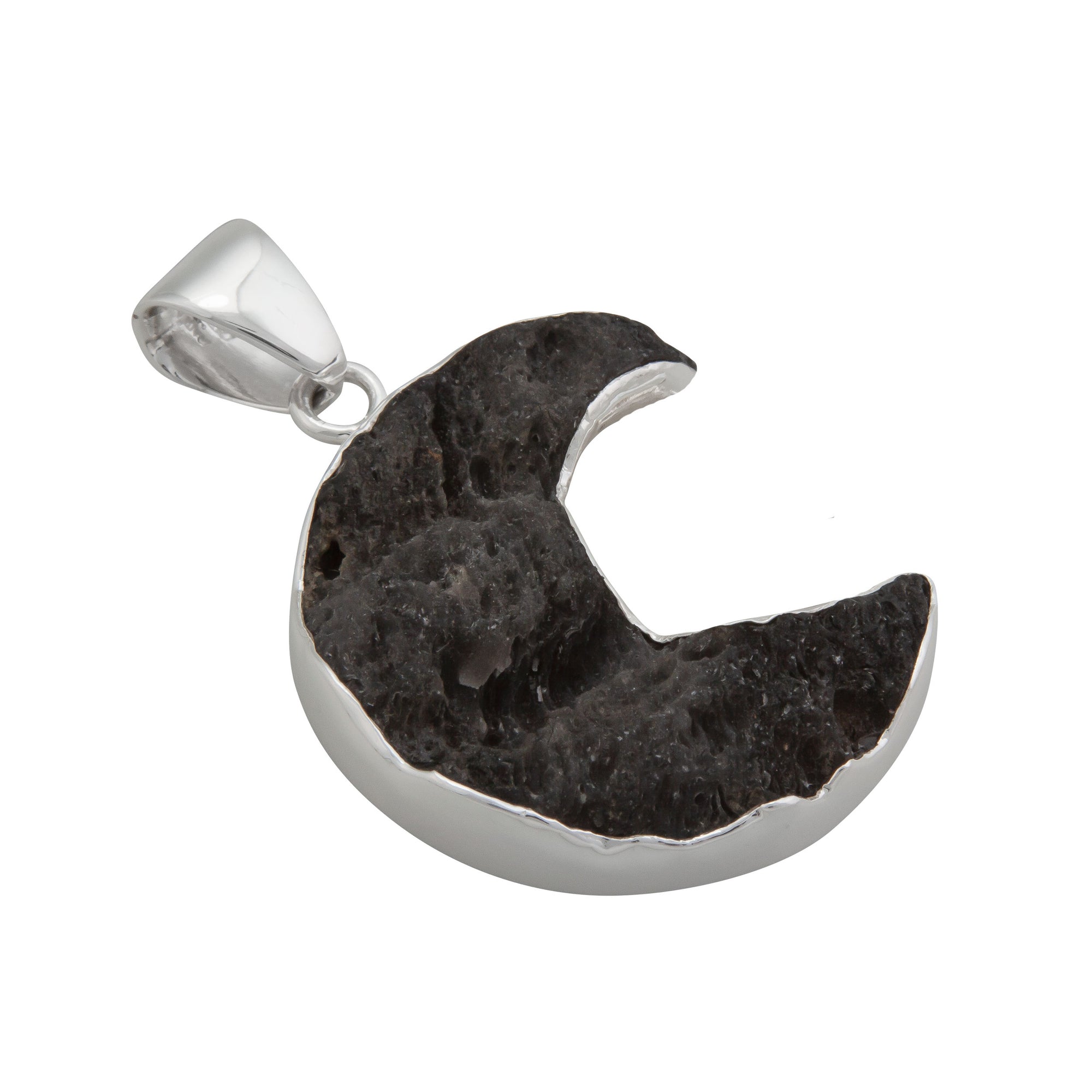 Sterling Silver Tektite Moon Pendant | Charles Albert Jewelry