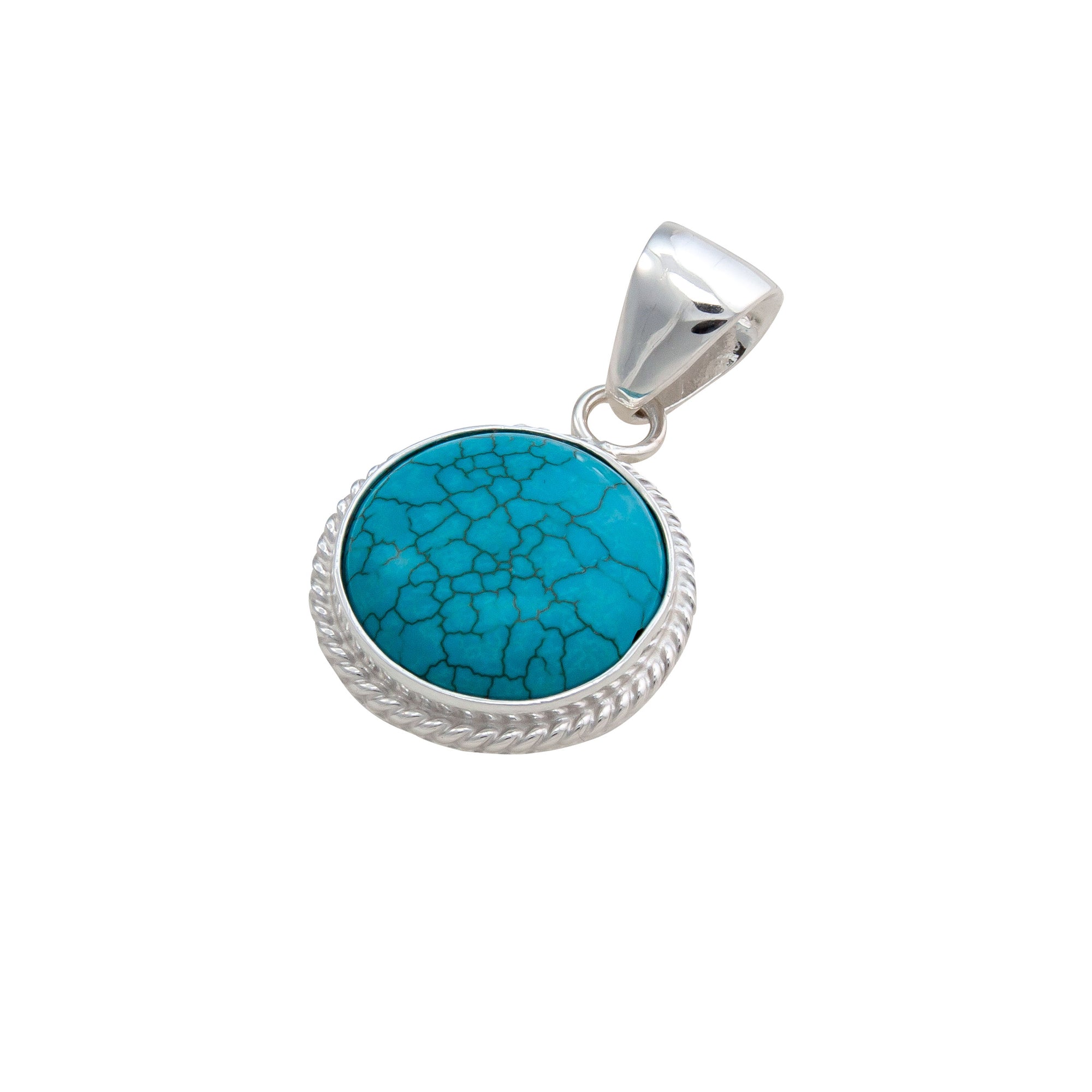 Sterling Silver Turquoise Round Rope Pendant | Charles Albert Jewelry