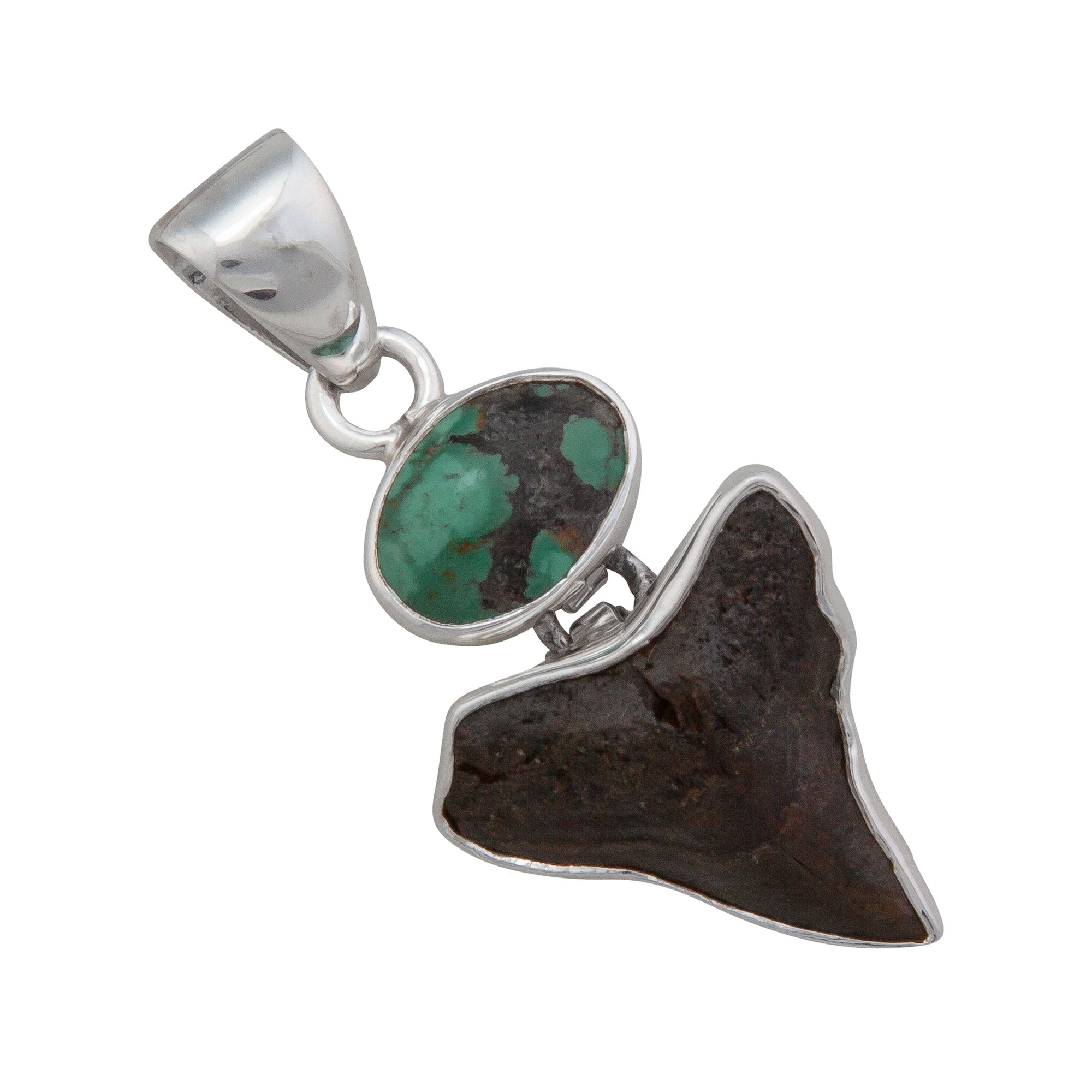 Sterling Silver Turquoise & Shark Tooth Pendant | Charles Albert Jewelry