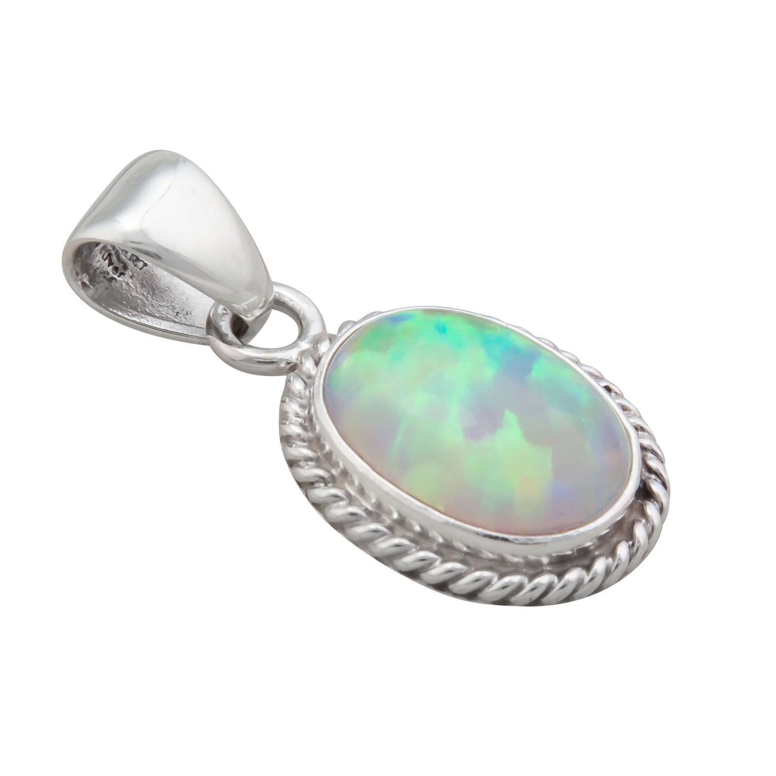 Sterling Silver White Synthetic Opal Rope Pendant | Charles Albert Jewelry