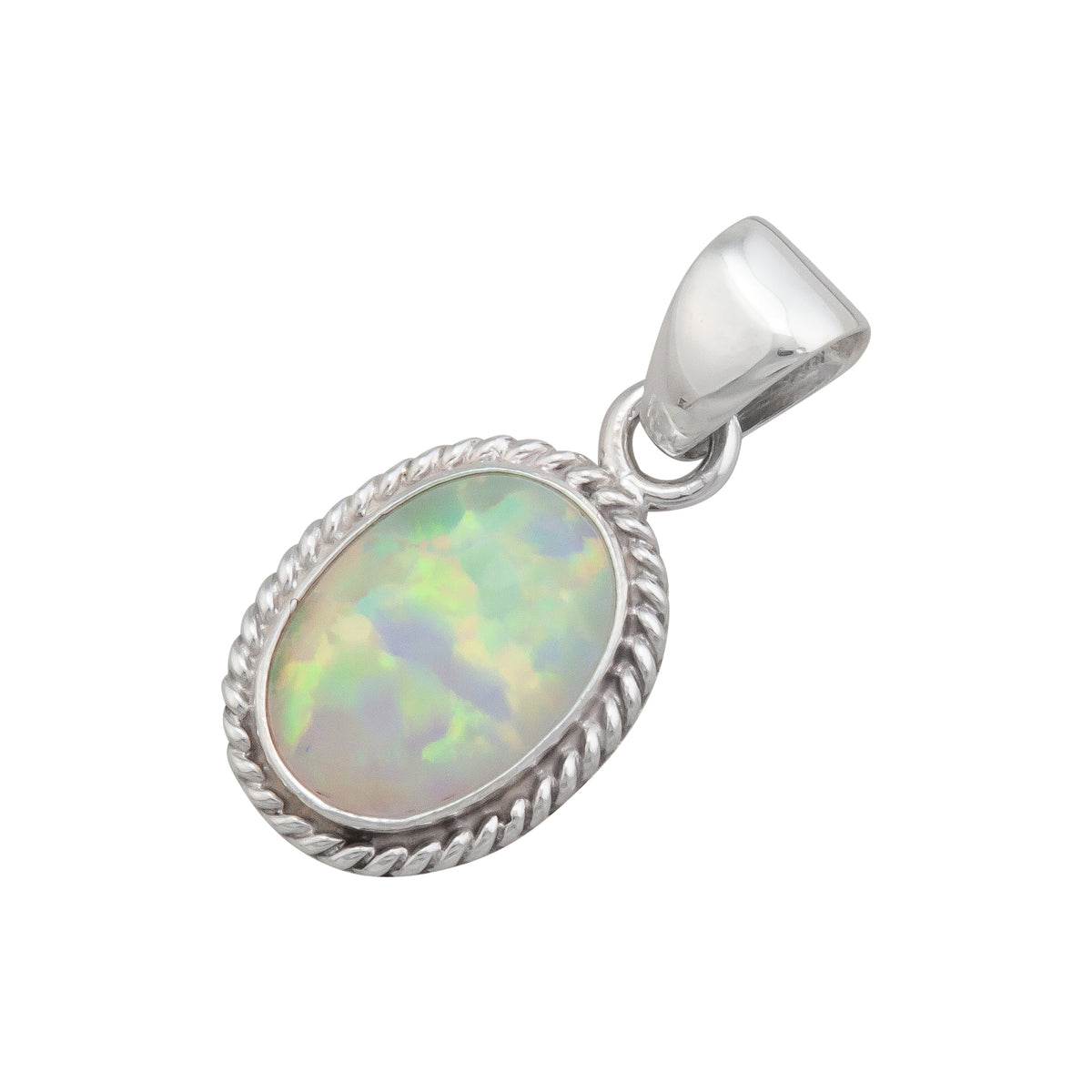 Sterling Silver White Synthetic Opal Rope Pendant | Charles Albert Jewelry