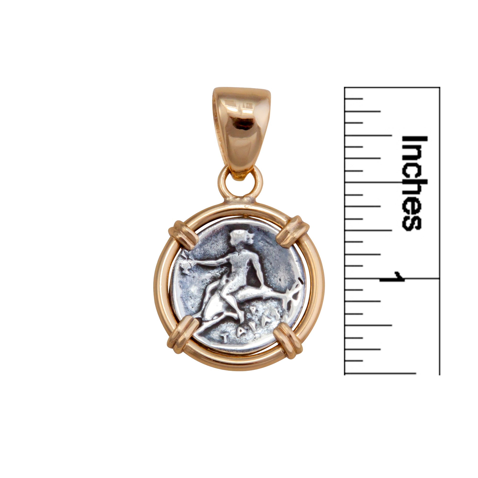 Sterling Silver and Alchemia Boy on Dolphin Replica Coin Prong Pendant | Charles Albert Jewelry