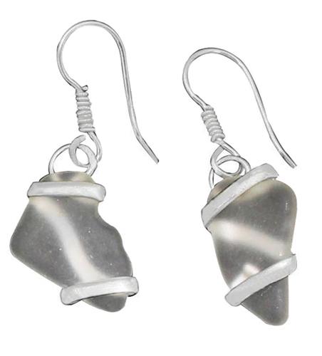 White Pompano Beach Glass Freeform Drop Earrings | Charles Albert Jewelry